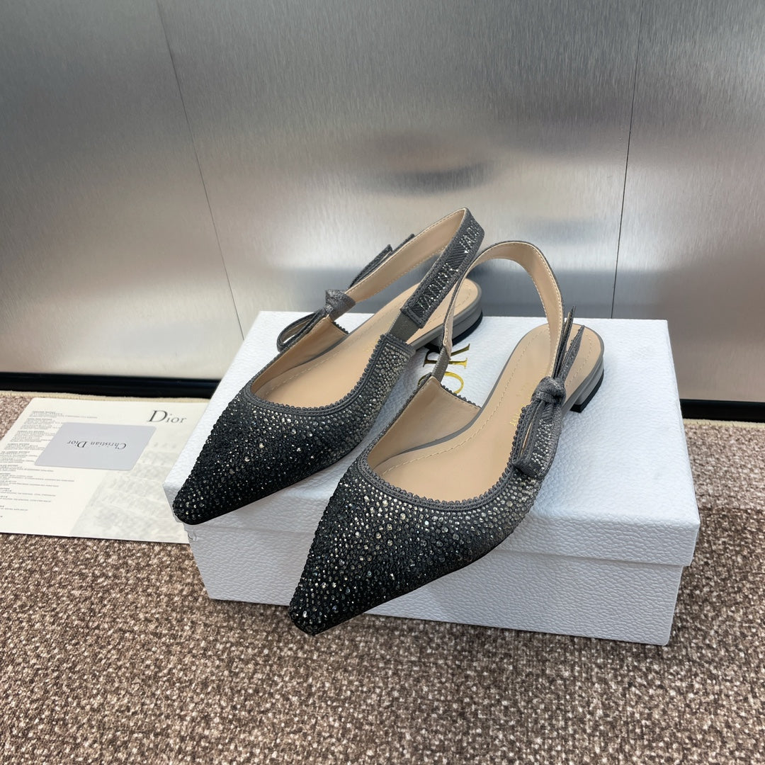 Luxury Diorslingback flat opaque black calfskin resin pearl