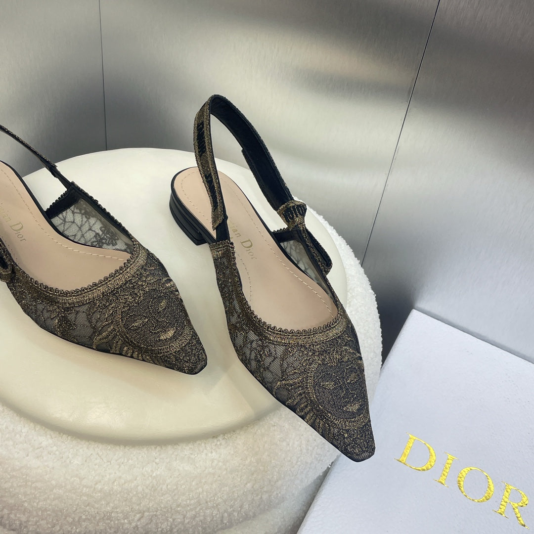 Luxury Diorslingback flat transparent mesh embroidered black sun motif