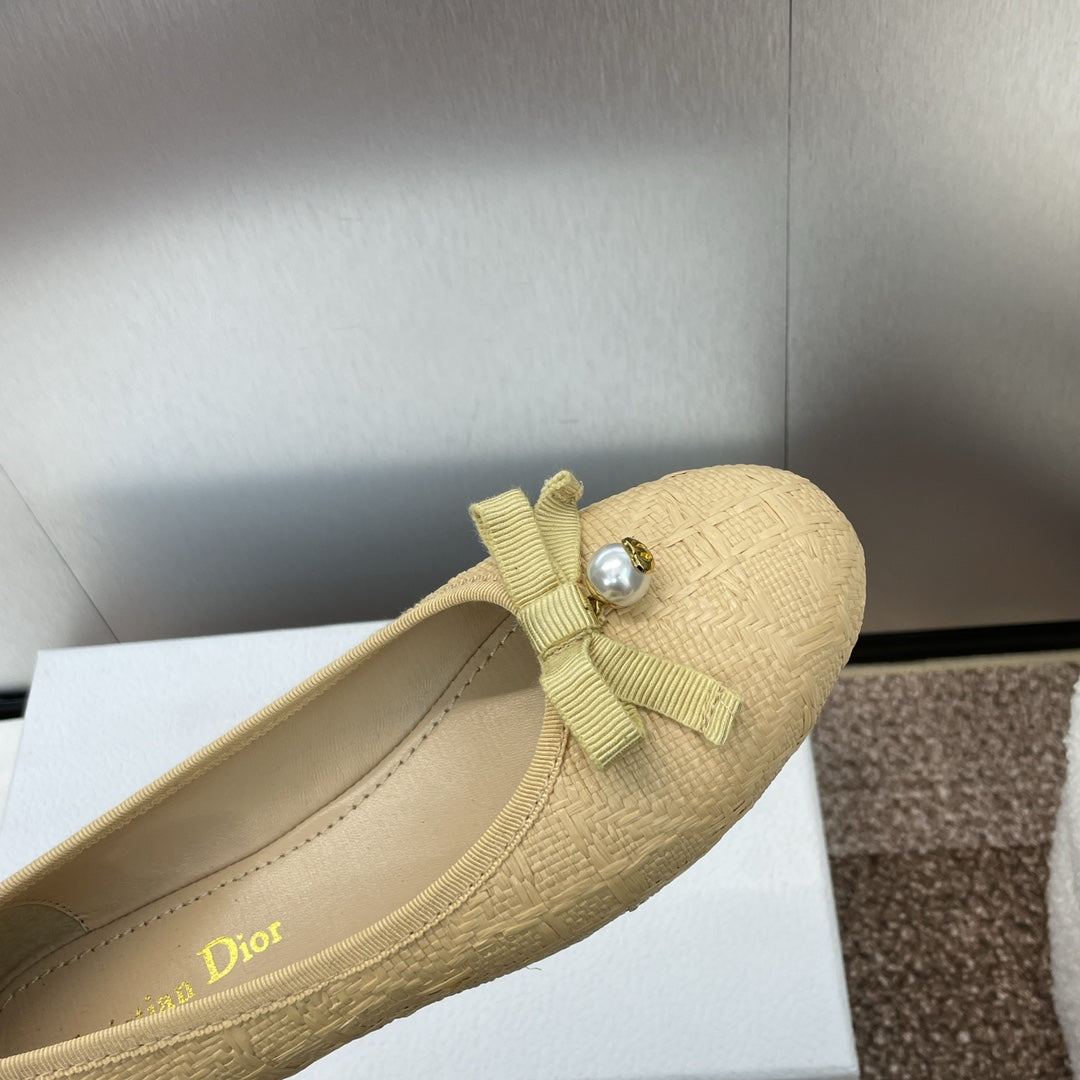 Luxury DiorBallet Flat Beige Woven Sedge And Lambskin