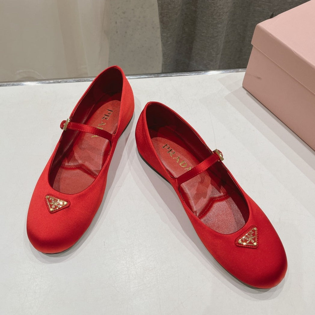 Luxury PradaSATIN BALLERINAS CRIMSON
