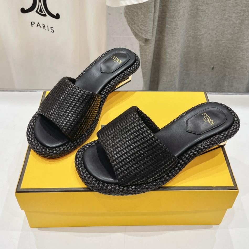 Luxury FendiLuxury FendiFFOLD MEDIUM-HEEL SANDALS 45 MM IN BLACK COTTON FIBRE