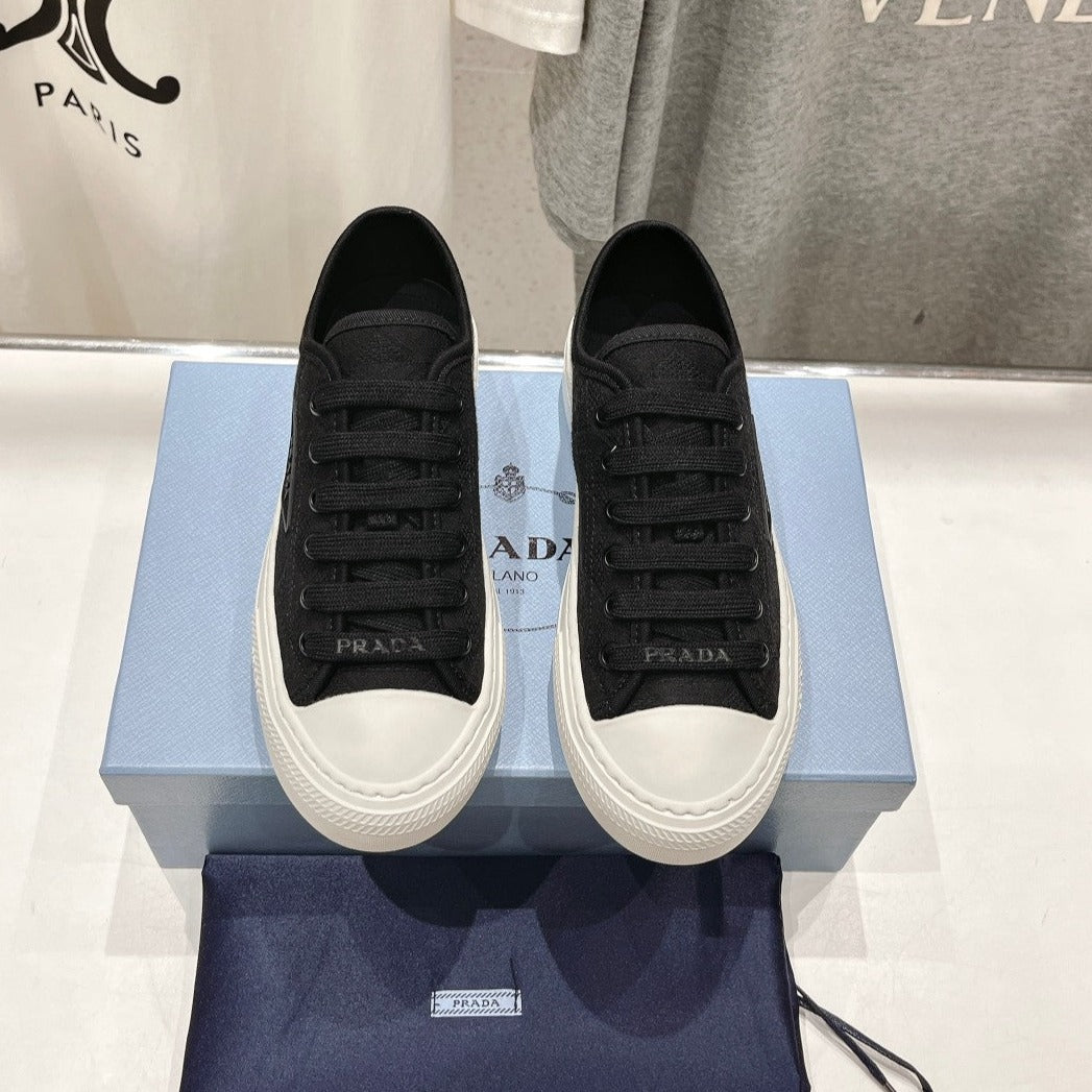 Luxury PradaPRINTED COTTON SNEAKERS BLACK AND WHITE CANVAS
