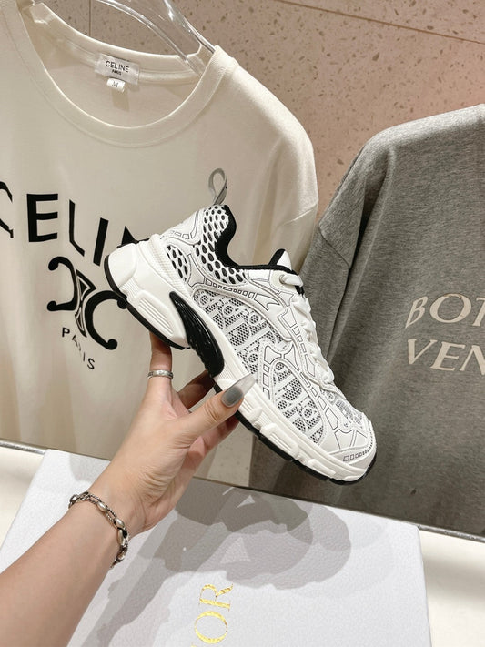 Luxury DiorVibe Sneaker White Black Polyester Mesh Fabric And Cowhide