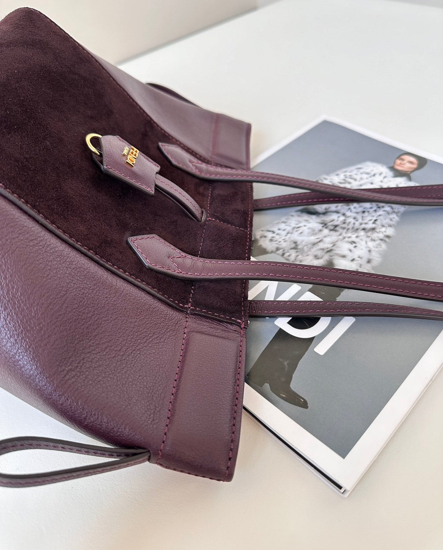 Luxury FendiORIGAMI MINI 19 IN WINE RED LAMBSKIN AND SUEDE