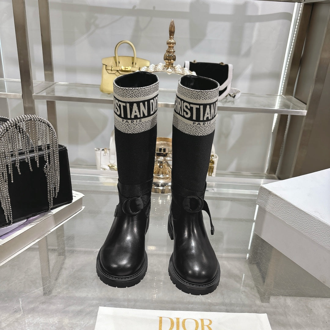 Luxury DiorD-Major Boot Black Mix White Calfskin And Denim Fabric
