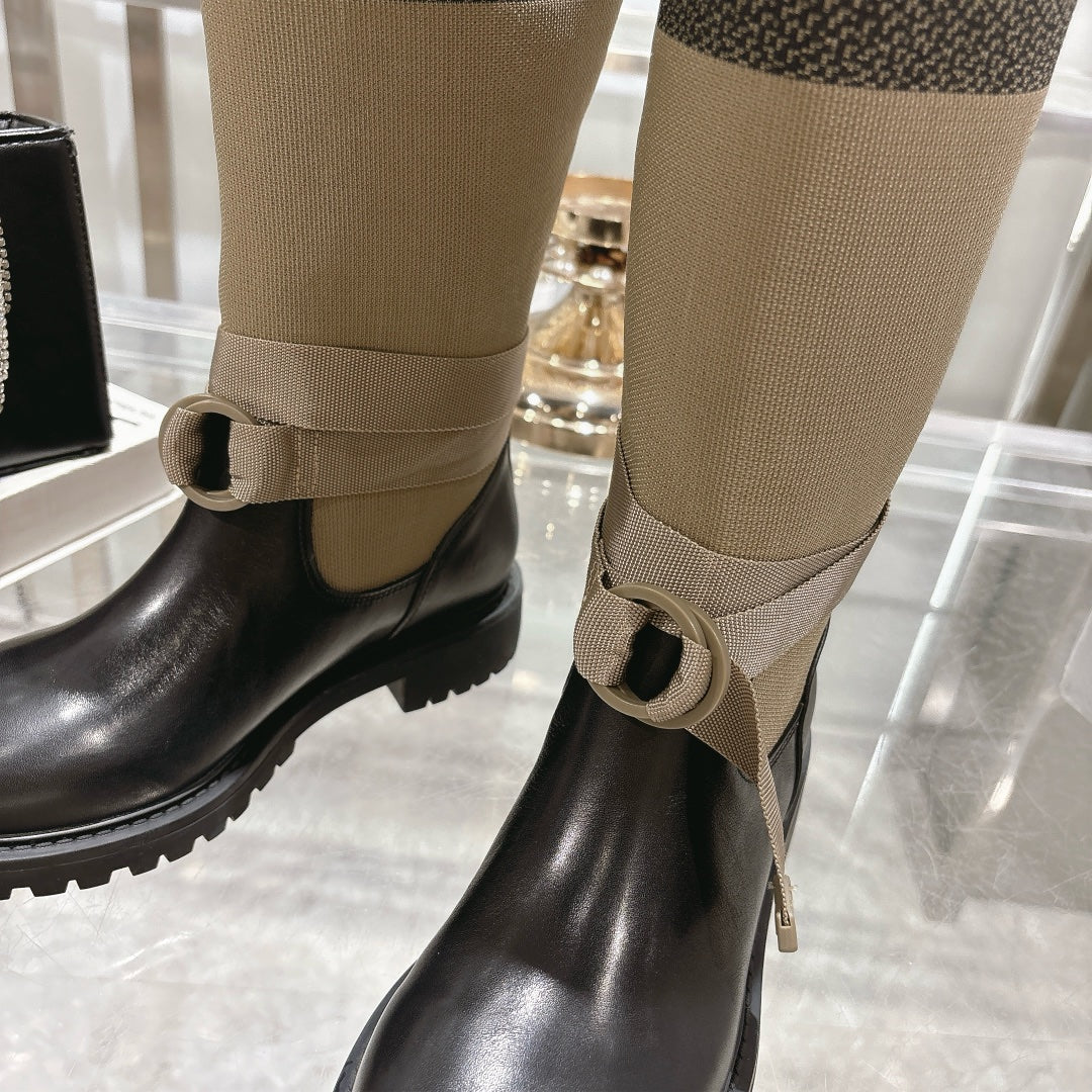 Luxury DiorD-Major Boot Taupe Mix Black Calfskin And Denim Fabric