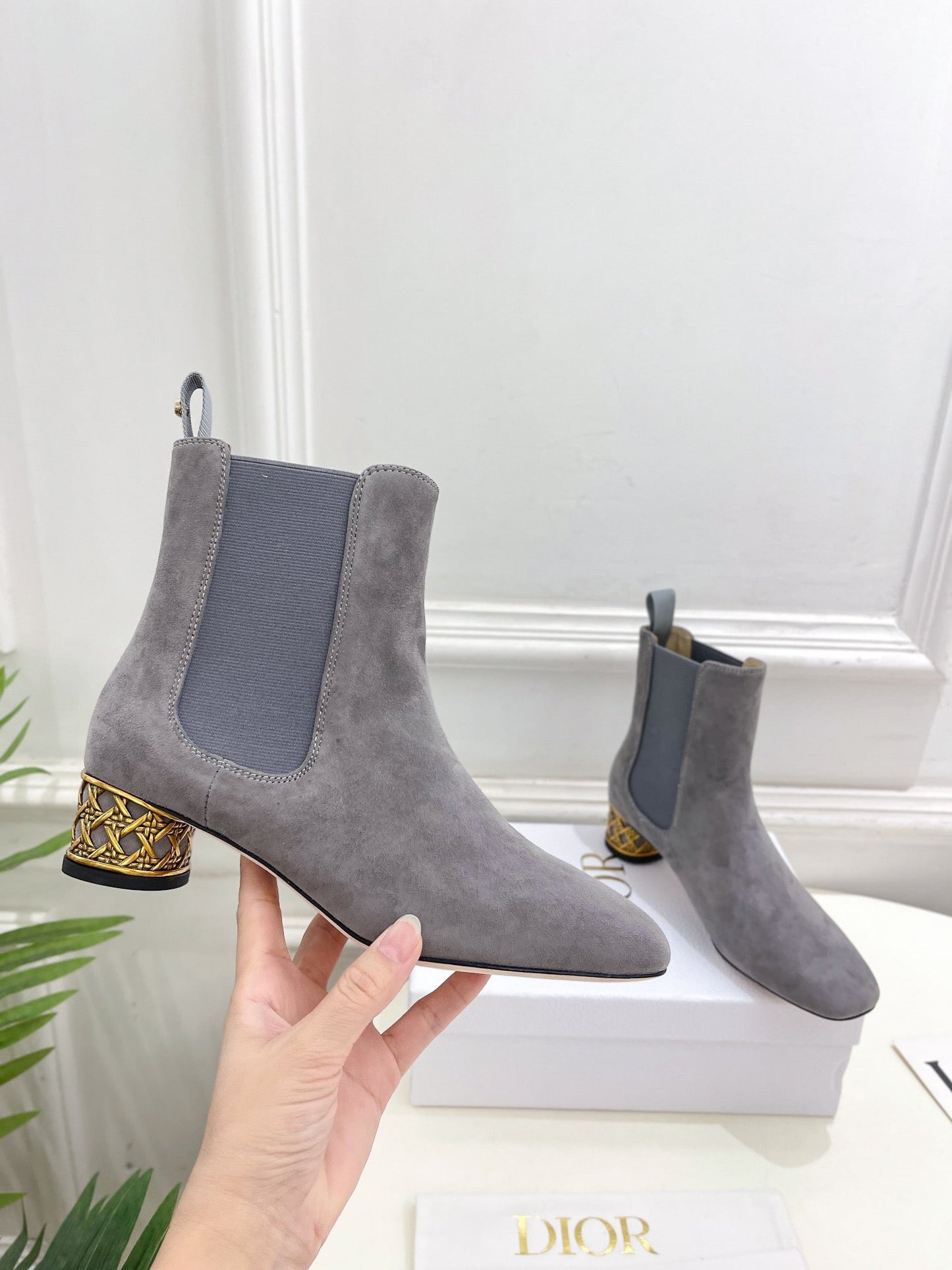 Luxury DiorIcon Heeled Ankle Boot 40mm Grey Suede