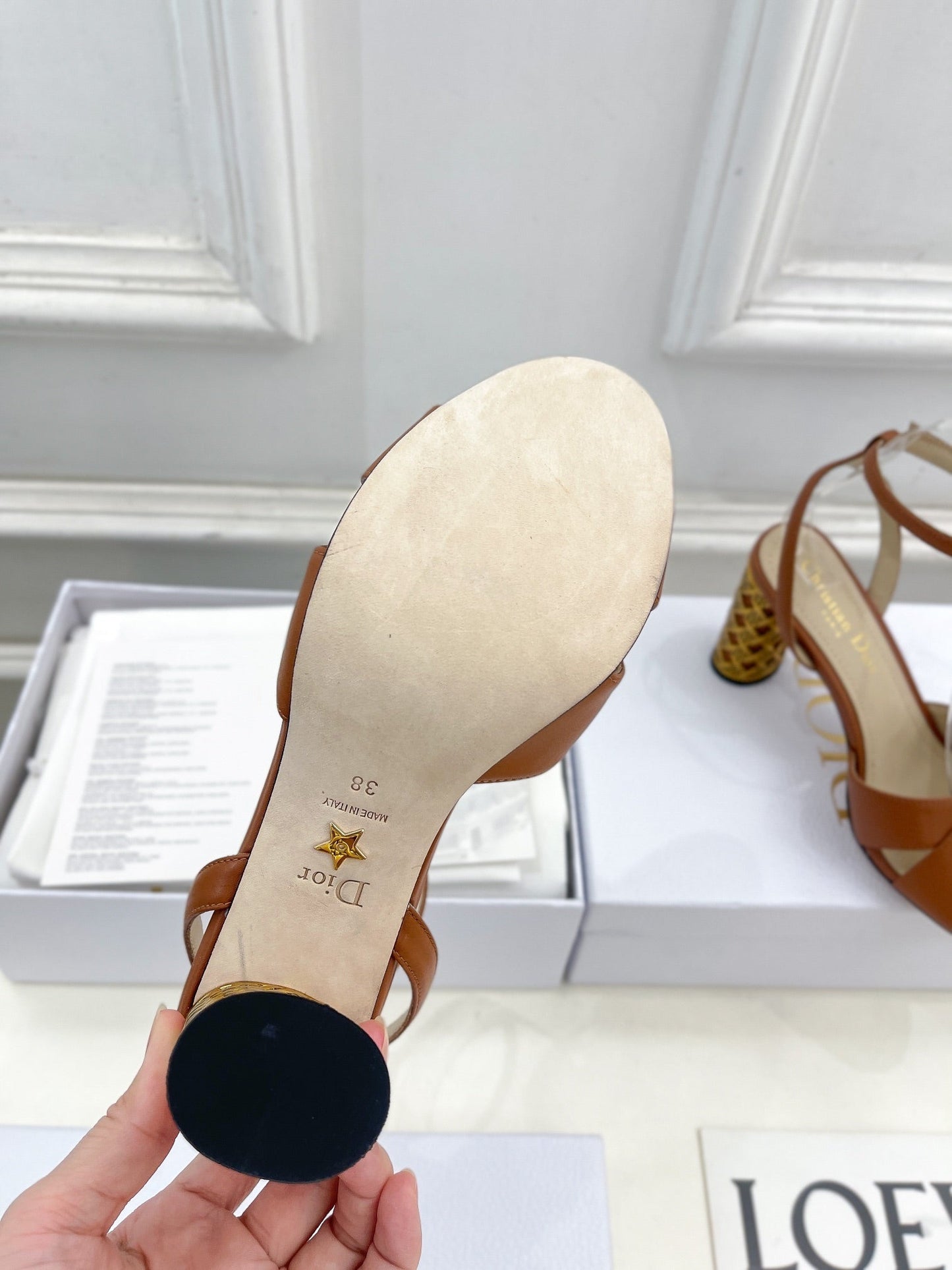 Luxury DiorIcon Heeled Sandal 80mm Brown Calfskin