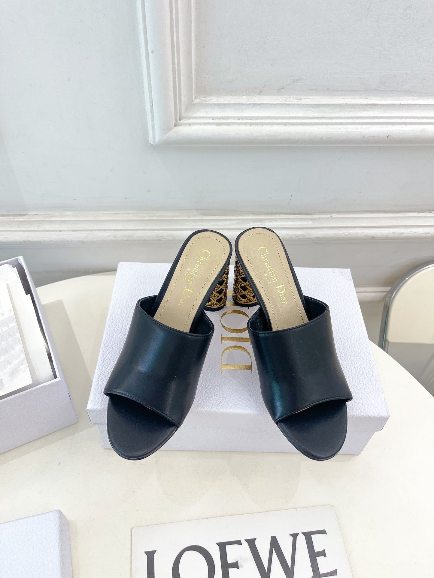 Luxury DiorIcon Heeled Slide 80mm Black Calfskin