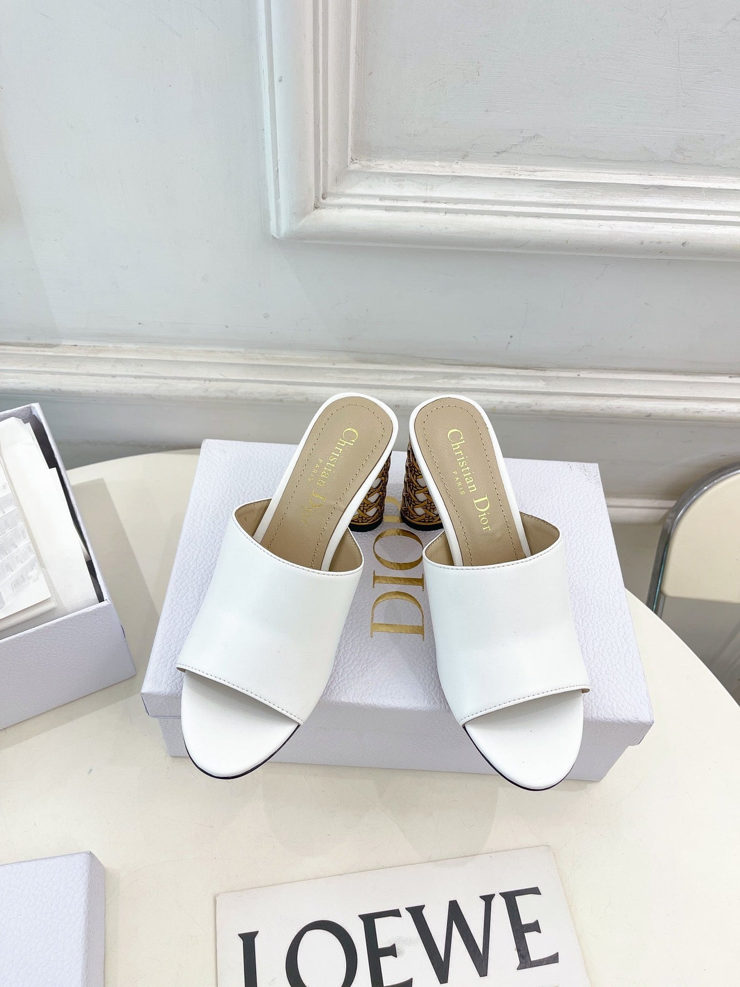 Luxury DiorIcon Heeled Slide 80mm White Calfskin