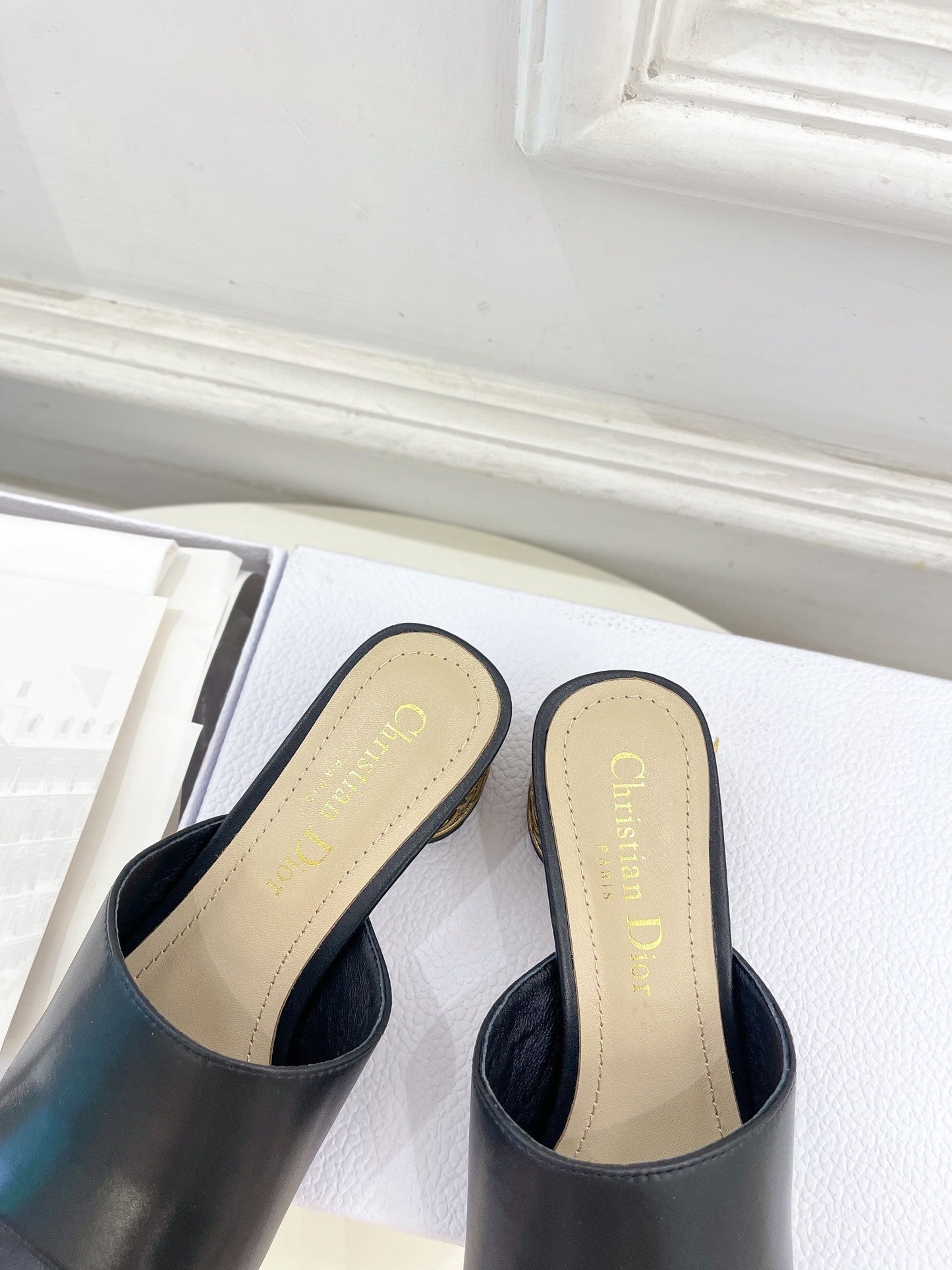 Luxury DiorIcon Heeled Slide 40mm Black Calfskin