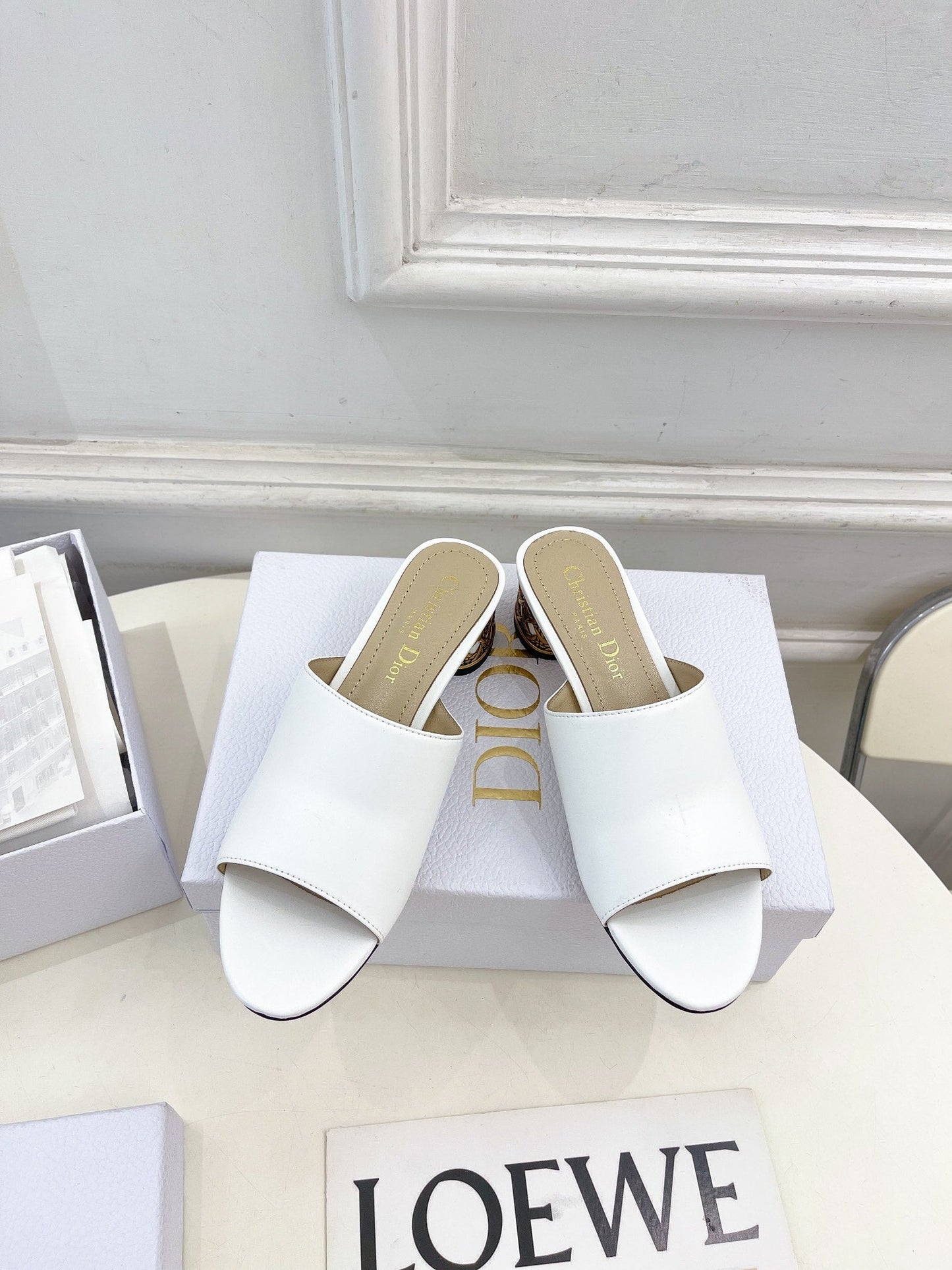 Luxury DiorIcon Heeled Slide 40mm White Calfskin