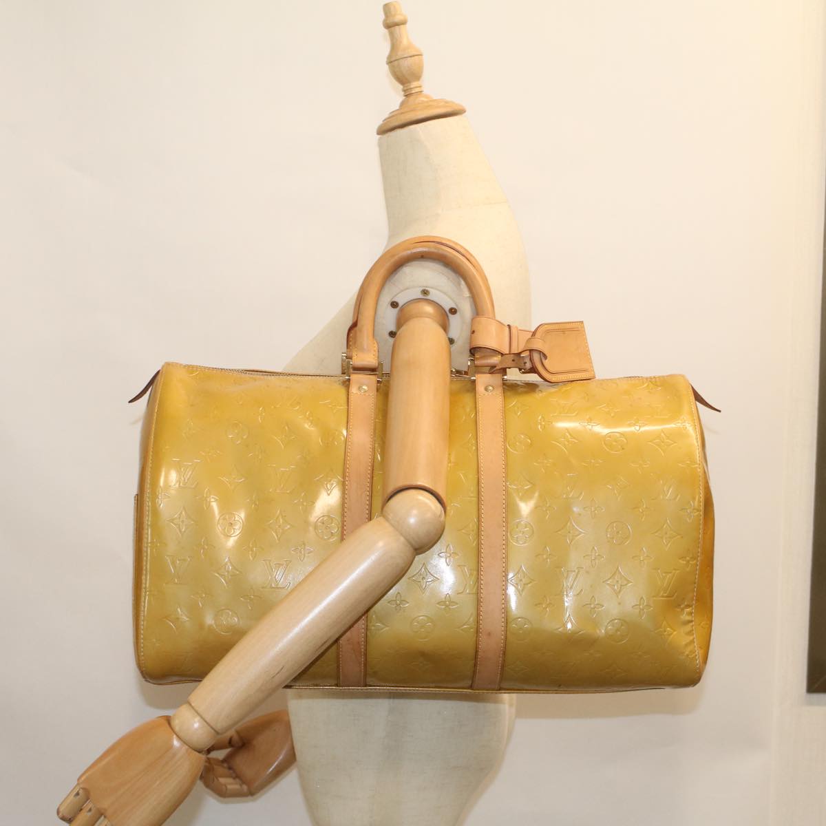 LOUIS VUITTON Monogram Vernis Mercer Boston Bag Beige M91000 LV ki3630