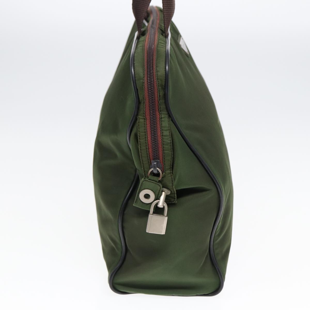 Luxury Prada Hand Bag Nylon Khaki Brown Silver ki4736