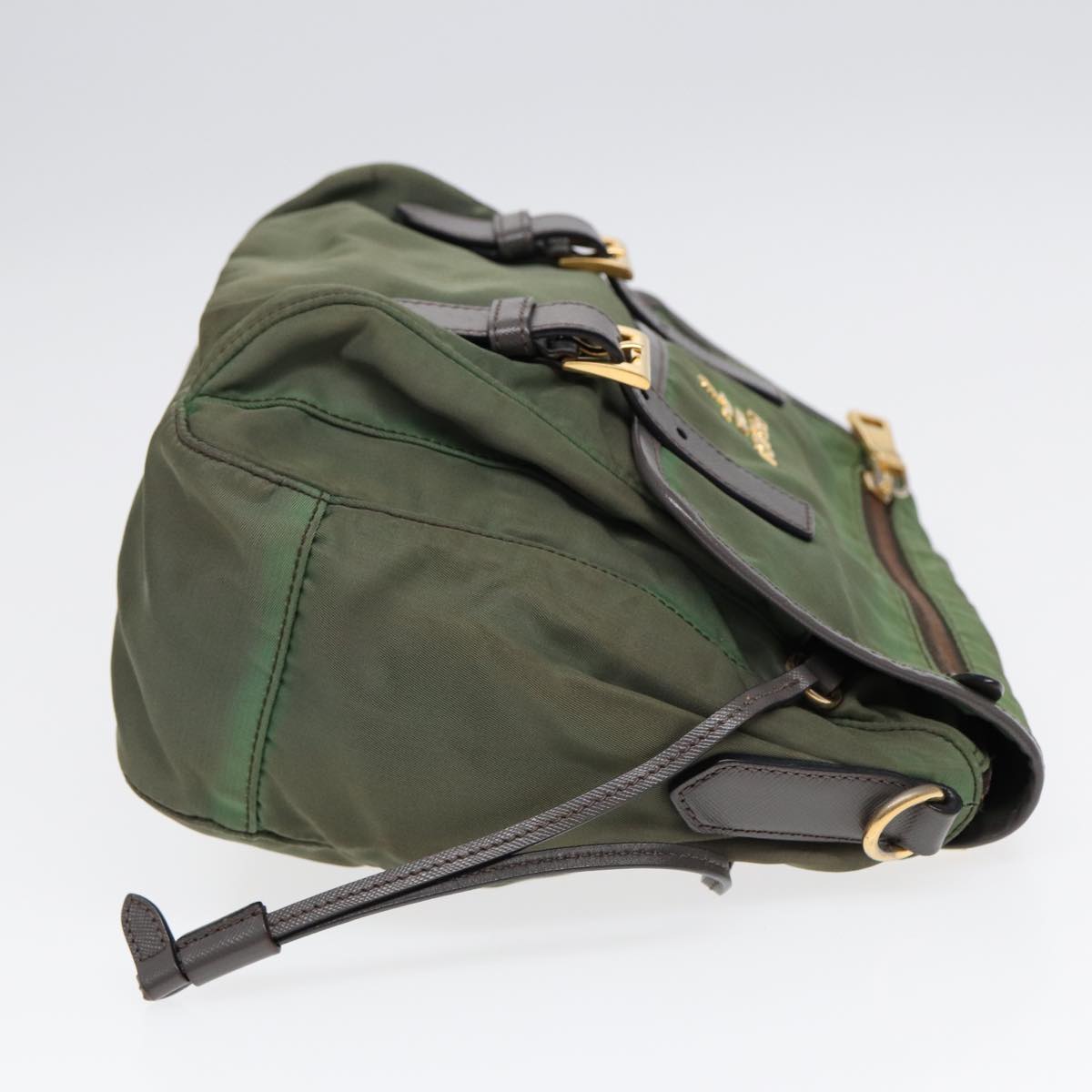 Luxury Prada Shoulder Bag Nylon Leather Khaki Gold ki4785