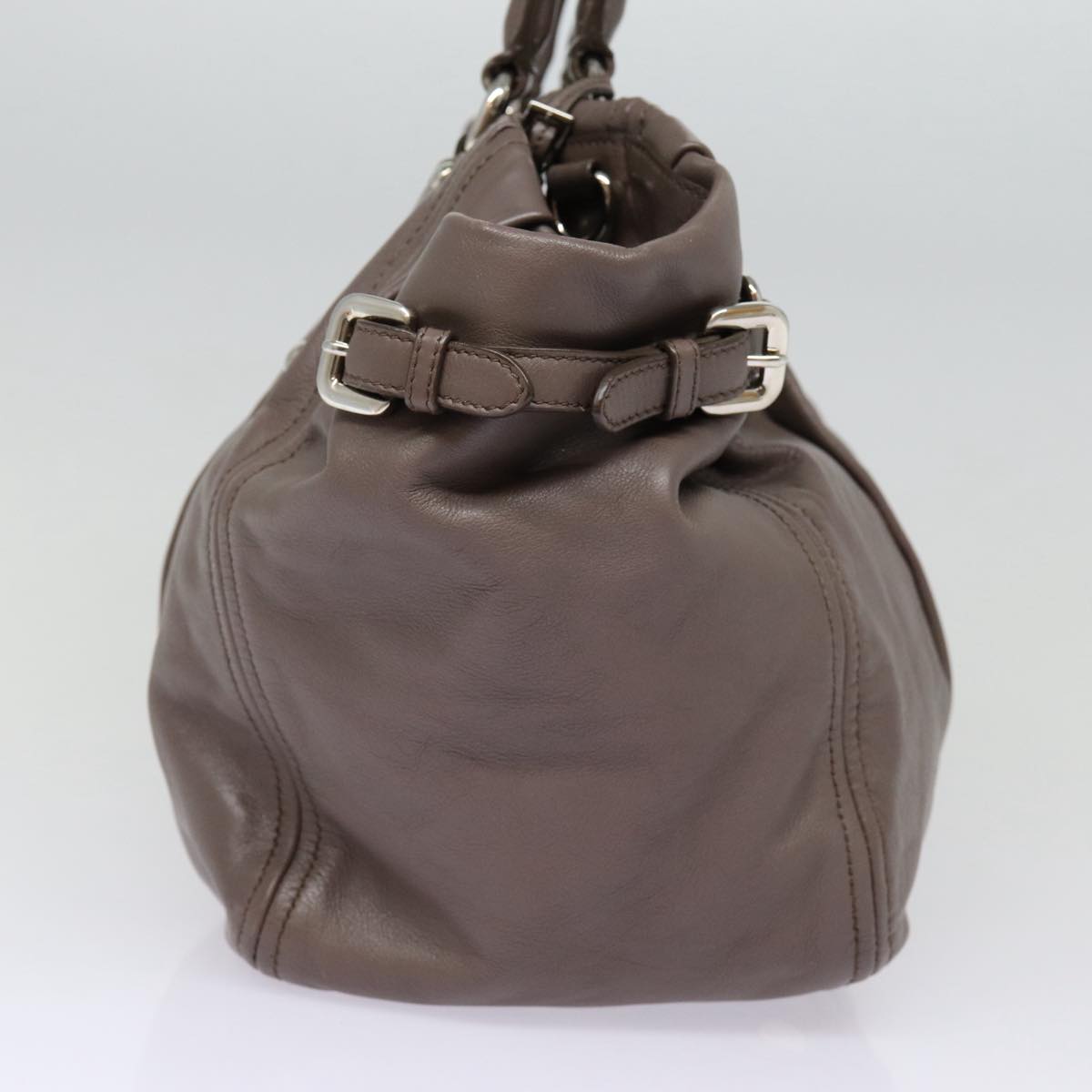 Luxury Prada Hand Bag Leather 2way Gray Silver ki4824