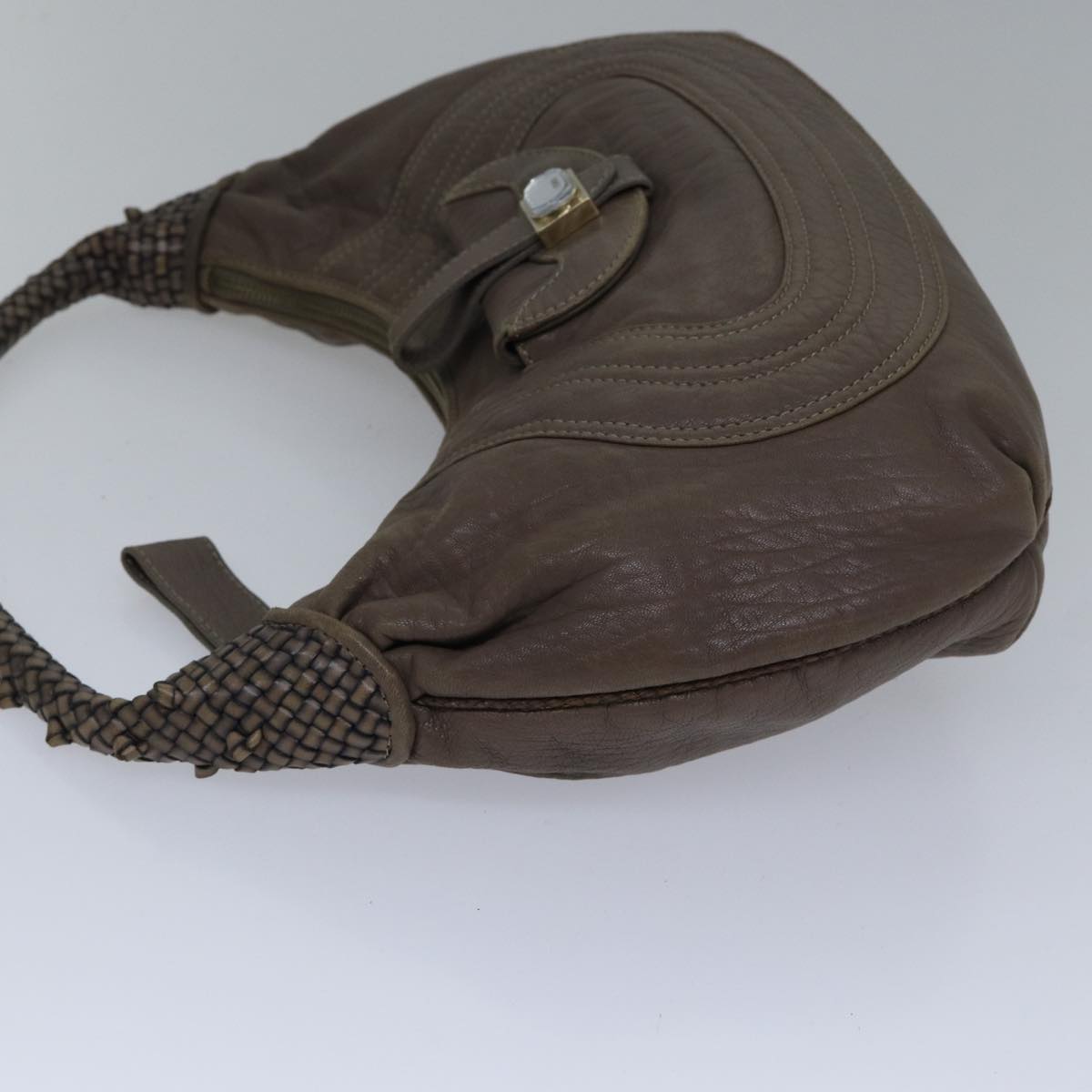 Luxury Fendi Zucca Shoulder Bag Leather Beigeki4903