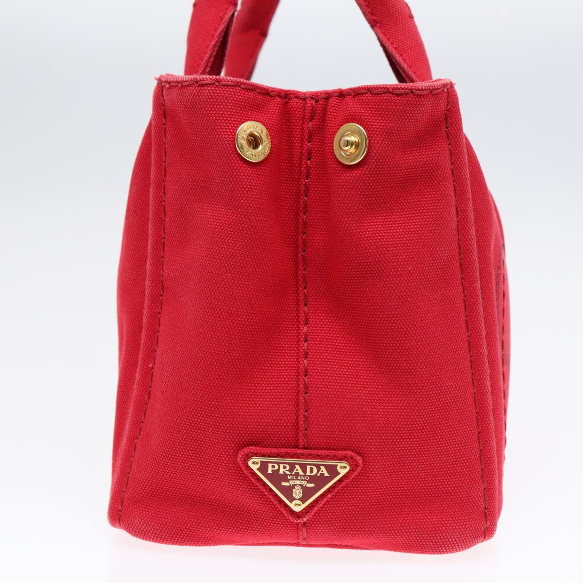 Luxury Prada Canapa PM Hand Bag Canvas 2way Red Gold ki4999