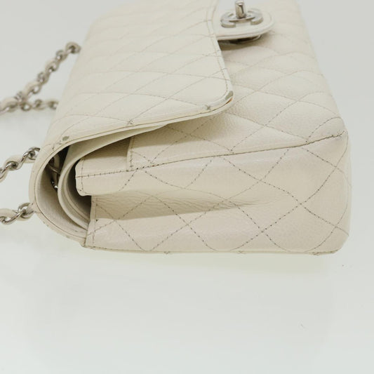 CHANEL Matelasse Double Flap Chain Shoulder Bag Caviar Skin White CC knn085