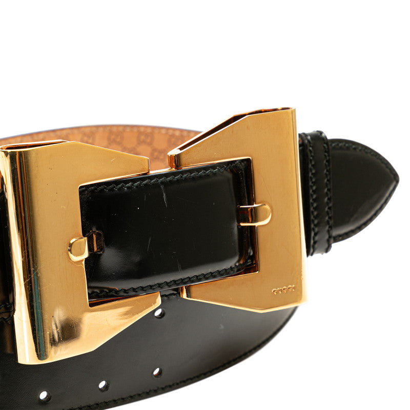 Luxury Gucci Trending 2025 Ribbon Buckle Leather Belt Black Gold