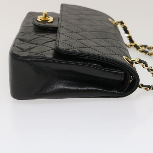 CHANEL Matelasse25 Chain Double Flap Shoulder Bag Lamb Skin Black CC lt425A