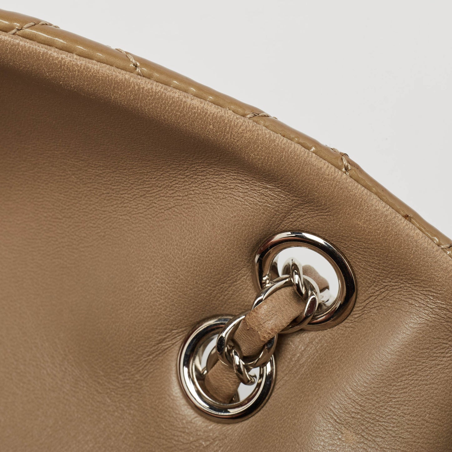 CHANEL Beige Quilted Patent Leather 3 Classic Flap Bag