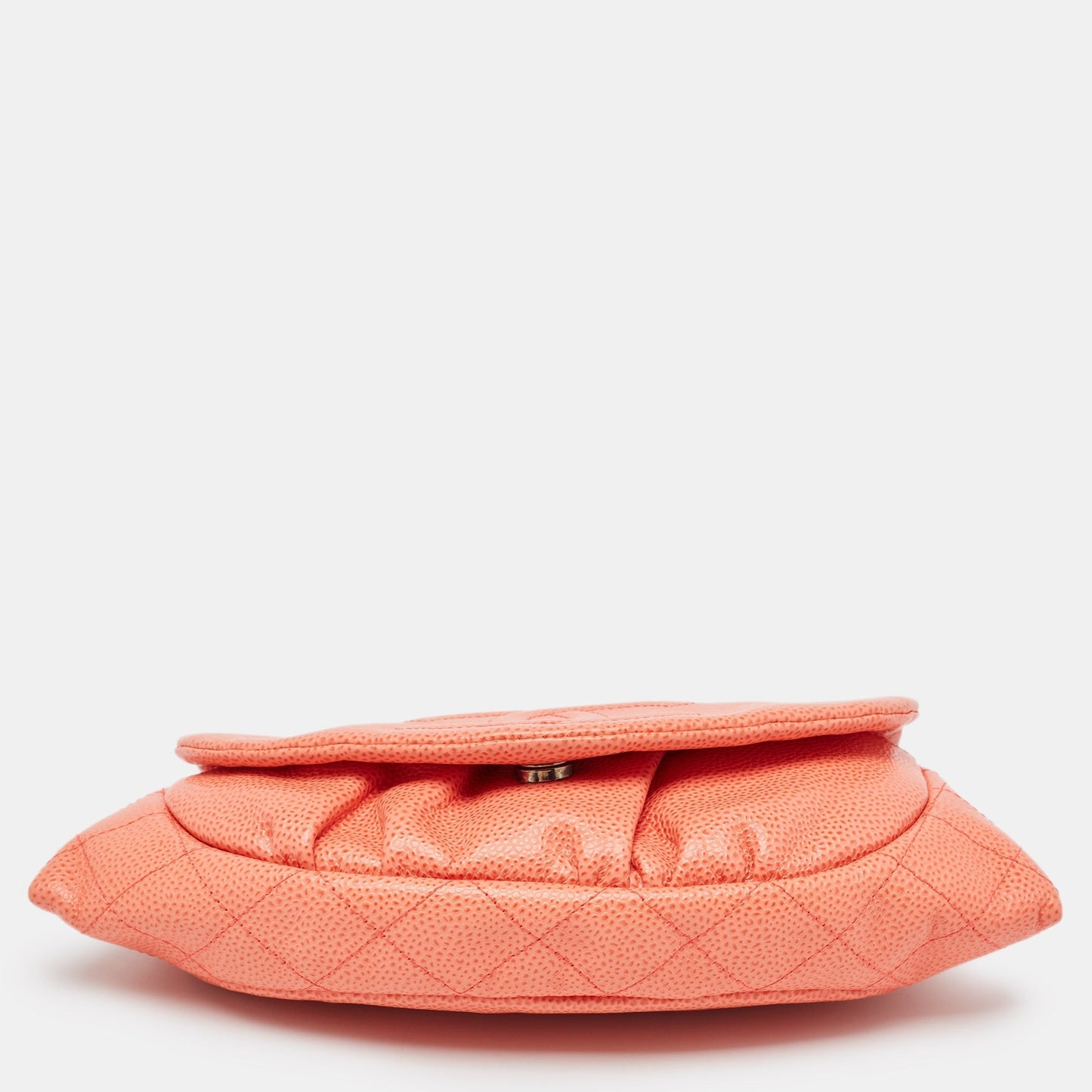 CHANEL Orange Caviar Leather Half Moon Wallet On Chain