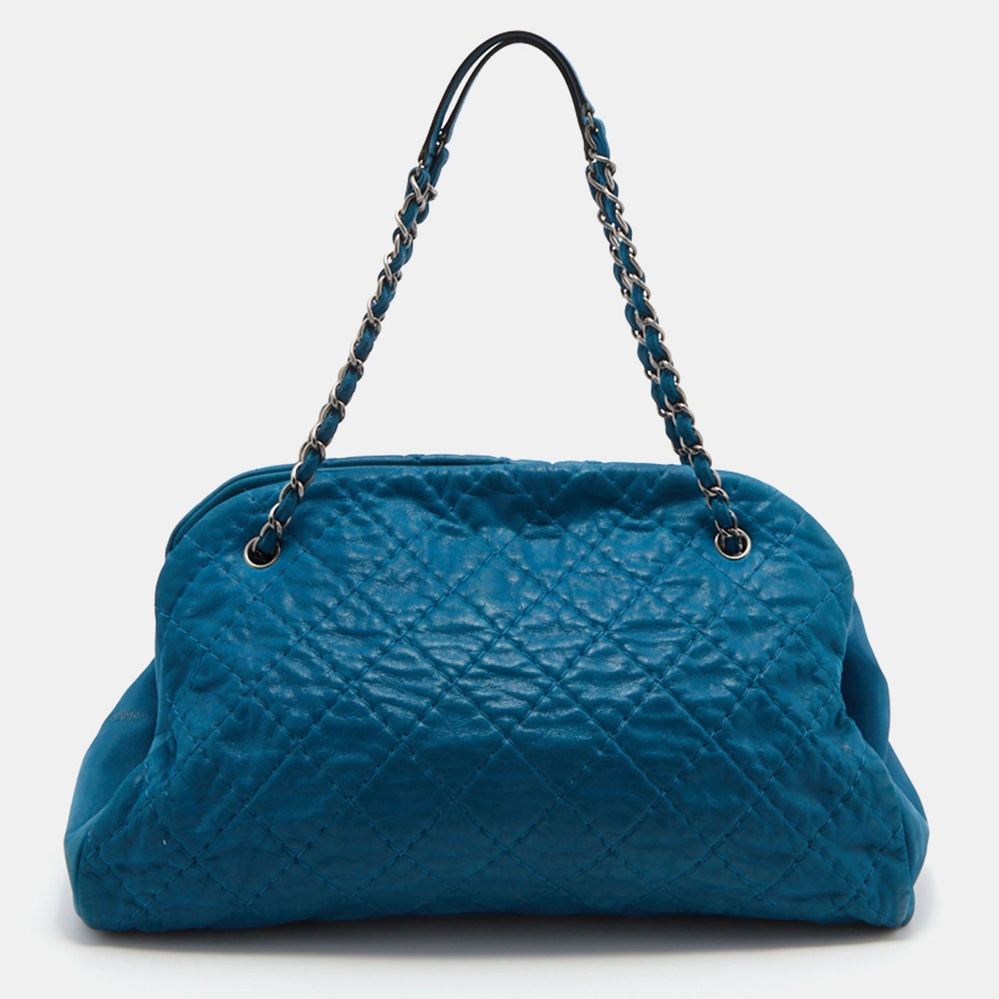Luxury Chanel Teal Blue Quilted Leather Just Mademoiselle Bowler Bag