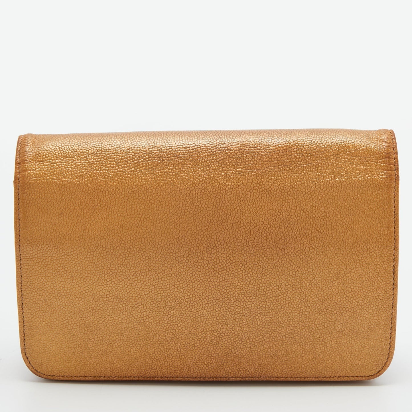 Luxury Chanel Metallic Bronze Caviar Leather Sevruga Wallet on Chain