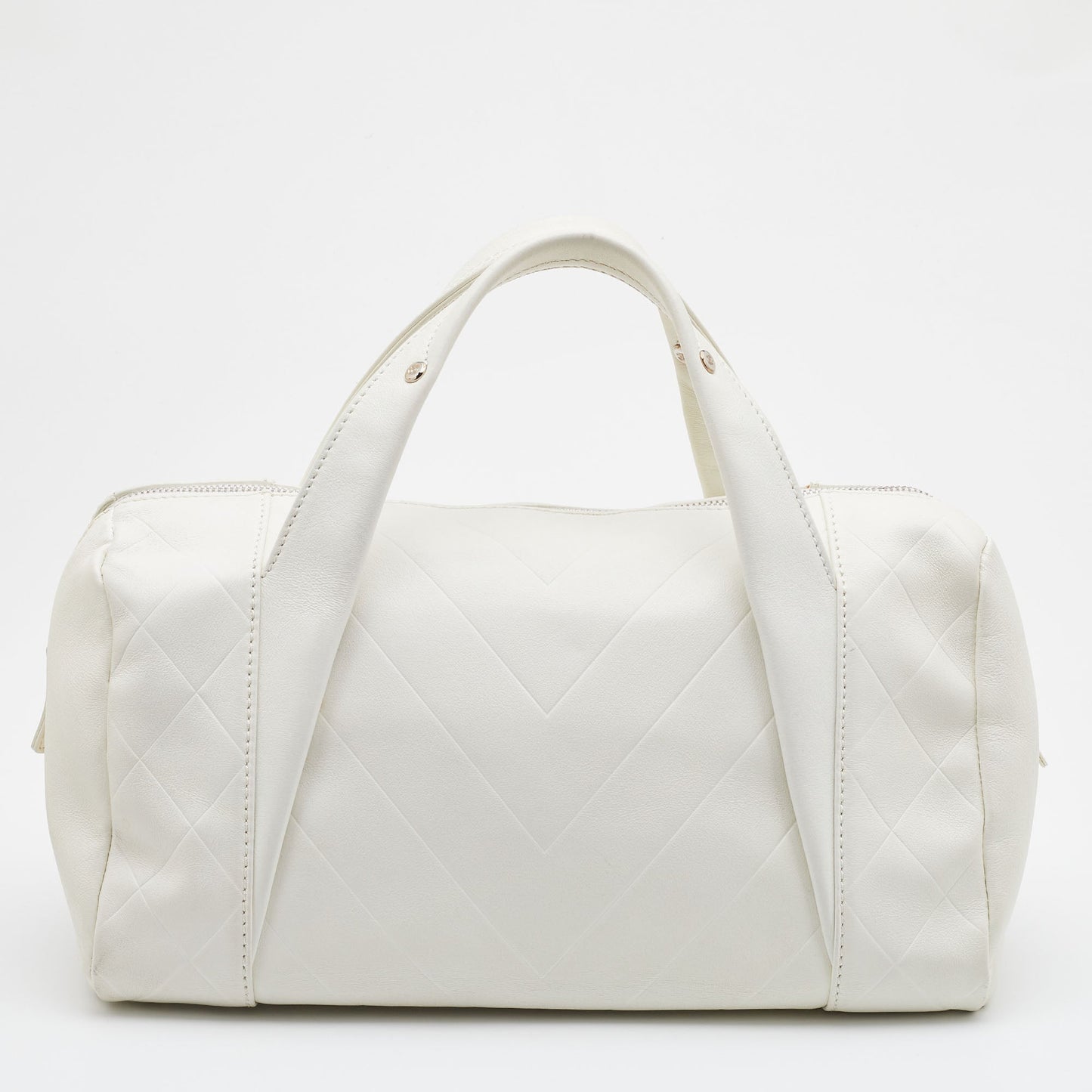 Luxury Chanel Off White Double Quilt Leather Bowler Bag