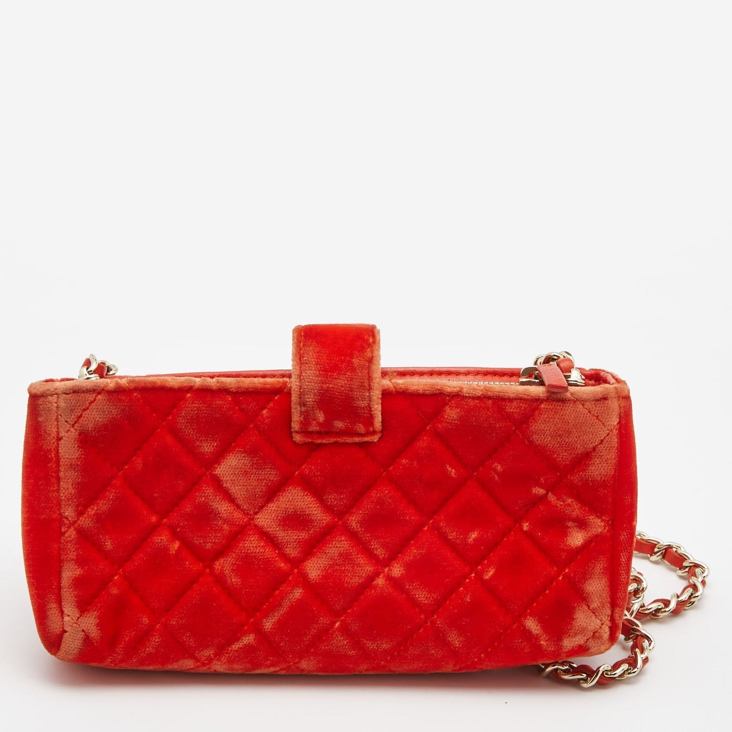 Luxury Chanel Orange Quilted Velvet CC Mini Phone Holder Clutch