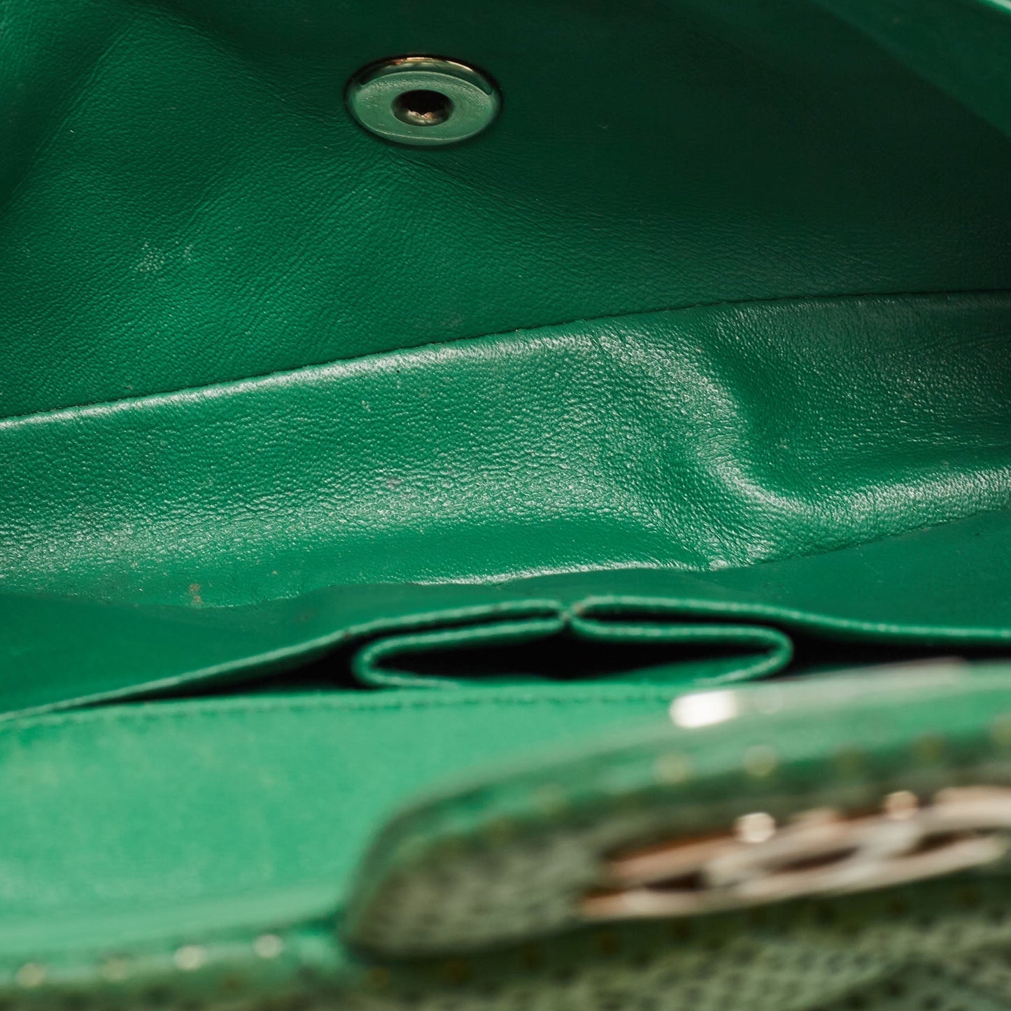 CHANEL Green Quilted Perforated Leather East/West Classic Flap Bag