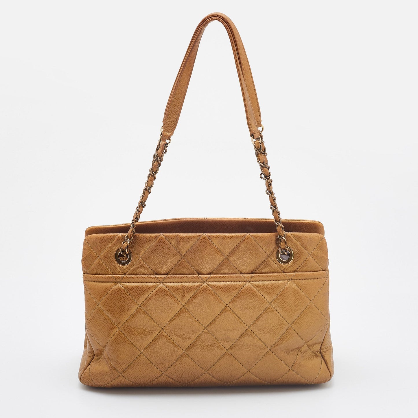 Luxury Chanel Gold Quilted Caviar Leather CC Timeless Tote