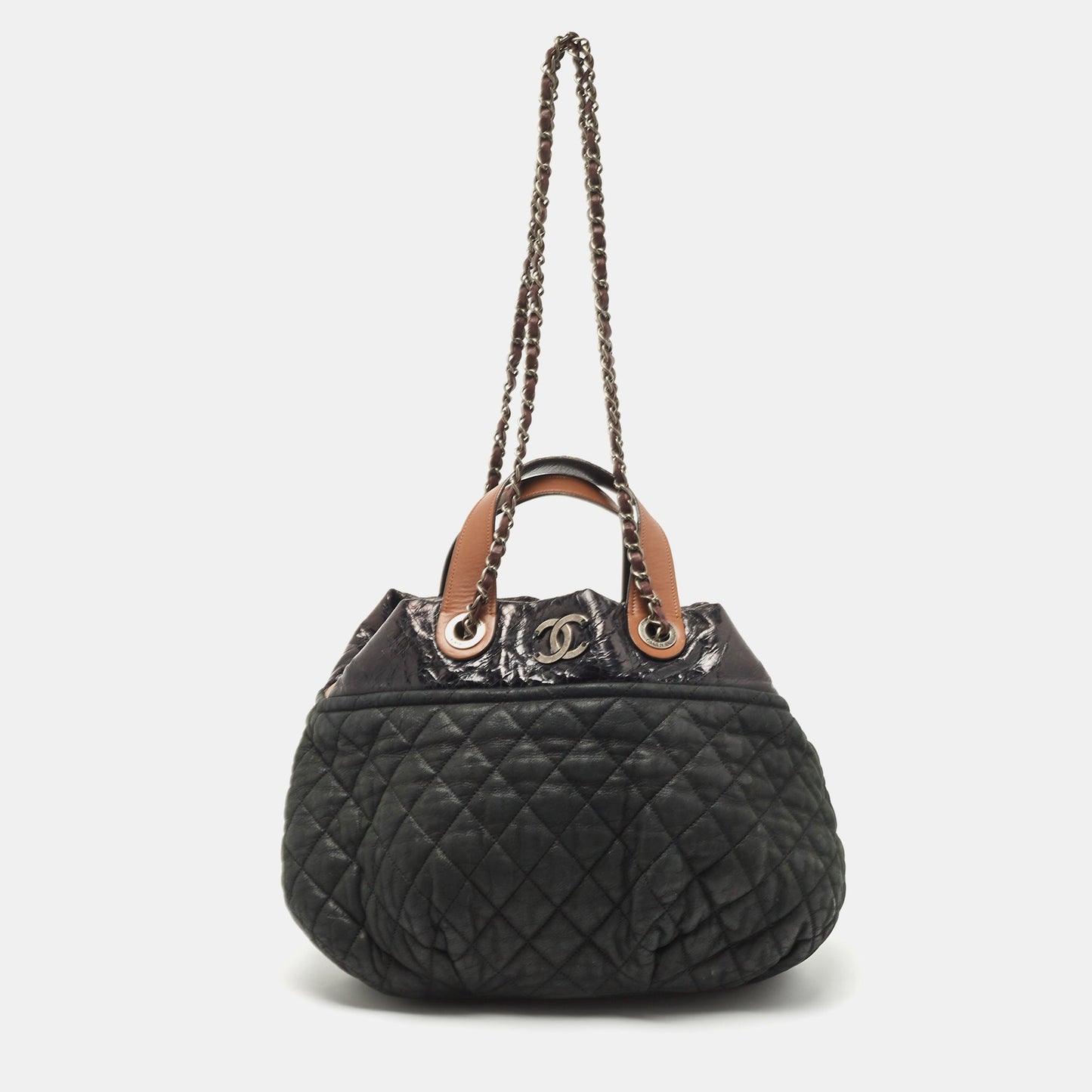 Luxury Chanel Black/Burgundy Quilted Nubuck and Leather In The Mix Bag