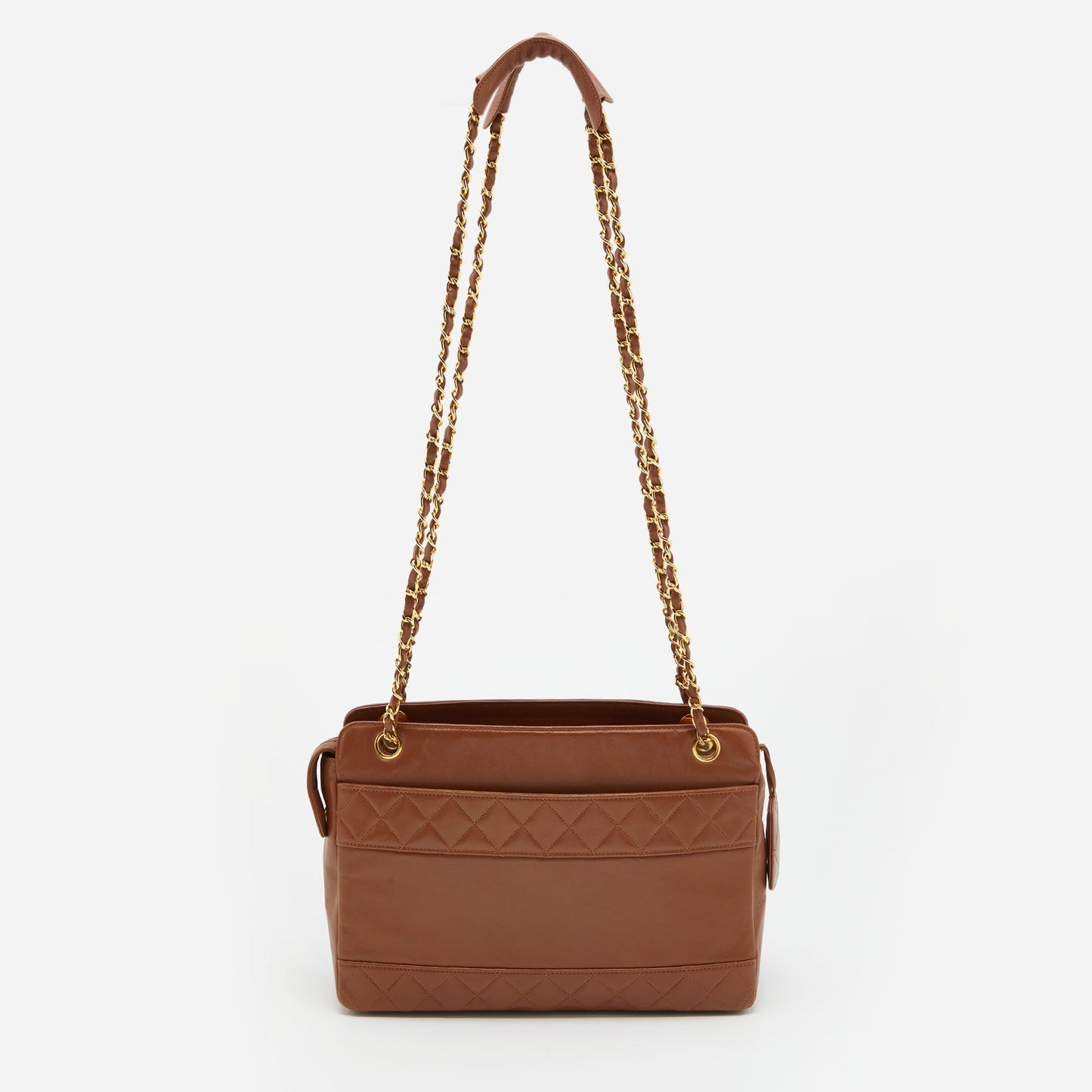 Luxury Chanel Brown Quilted Leather Vintage Chain Tote