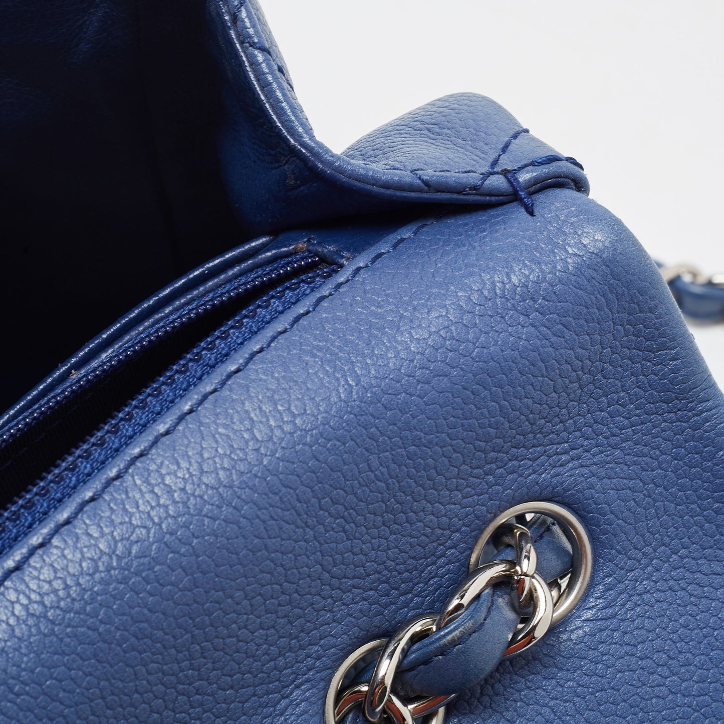 CHANEL Blue Quilted Caviar Leather Jumbo Classic Single Flap Bag
