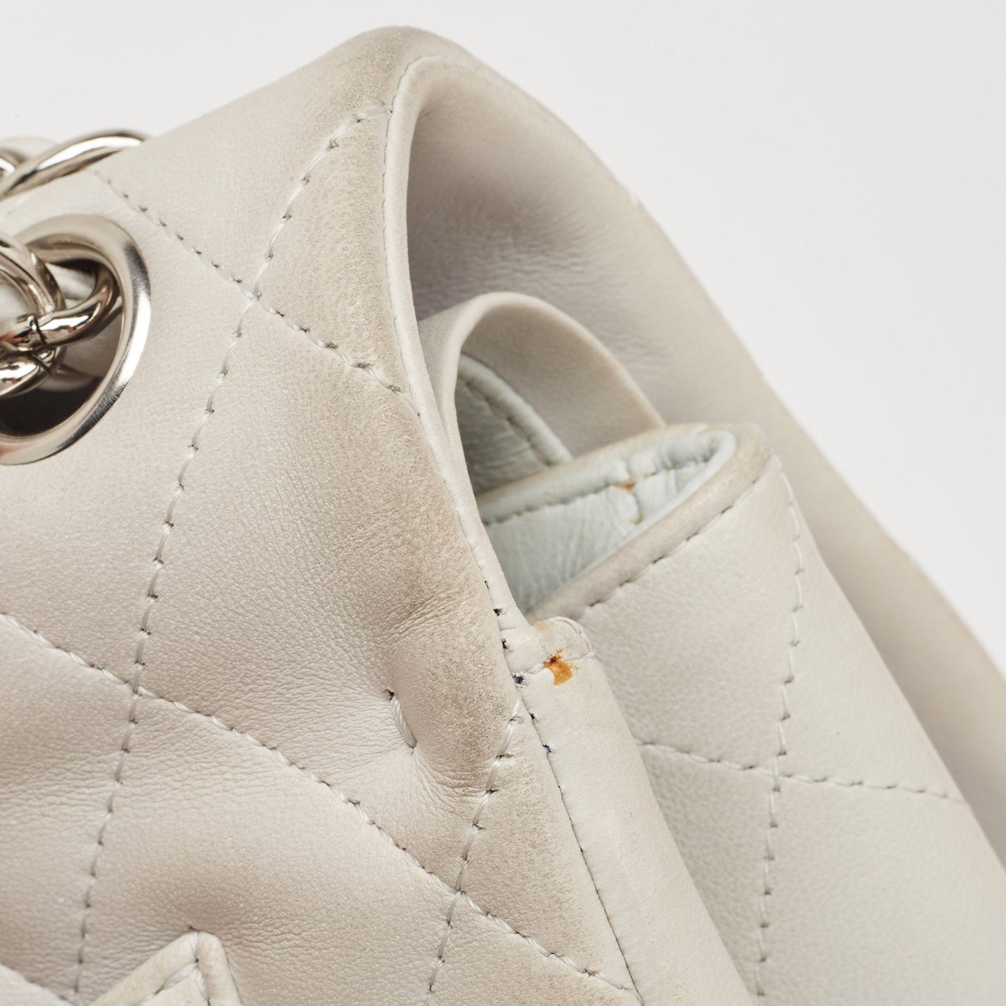 CHANEL Light Grey Quilted Leather Jumbo Classic Double Flap Bag