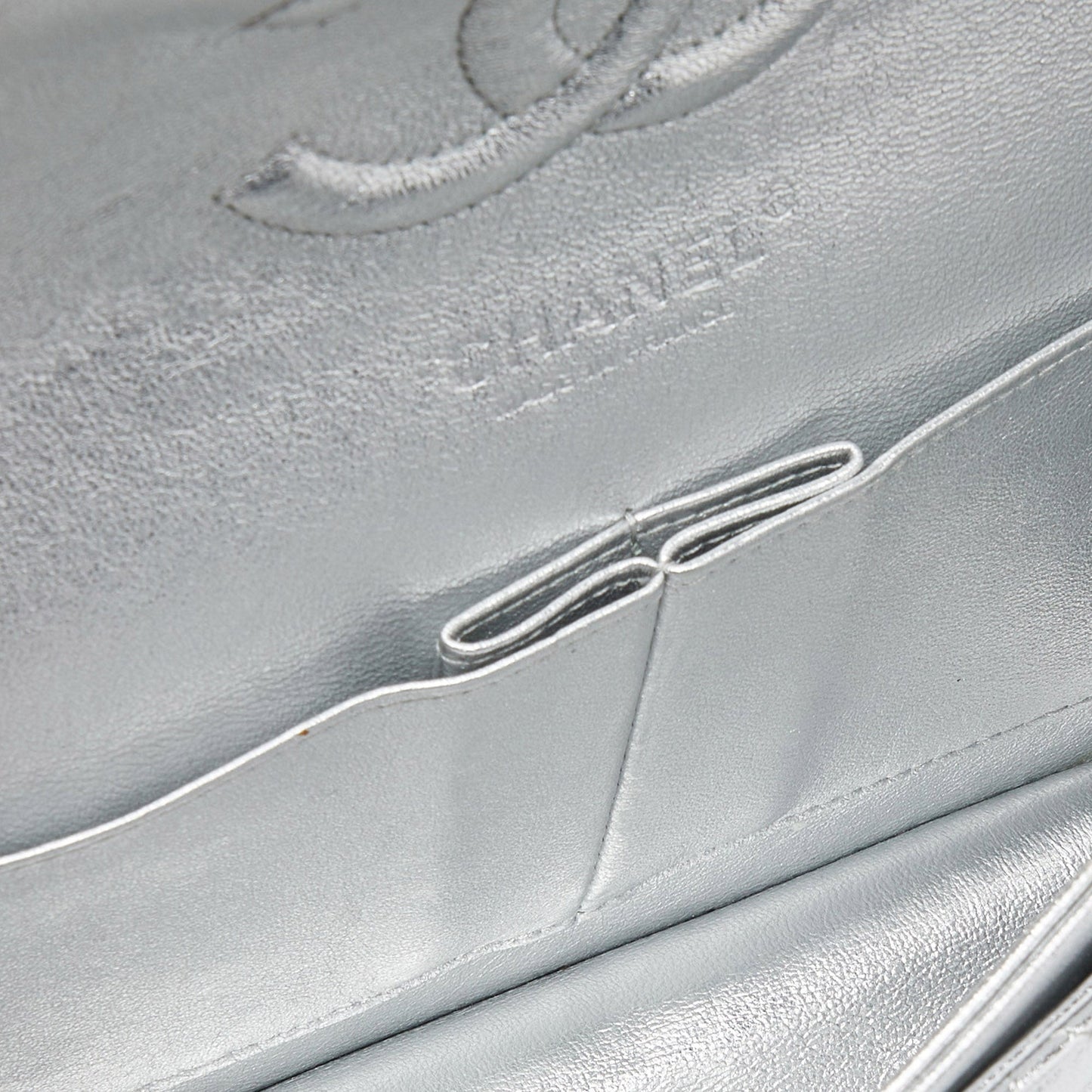 CHANEL Silver Quilted Leather Medium Classic Double Flap Bag