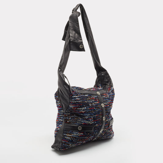 CHANEL Multicolor Tweed Fringe and Leather Large Girl Bag
