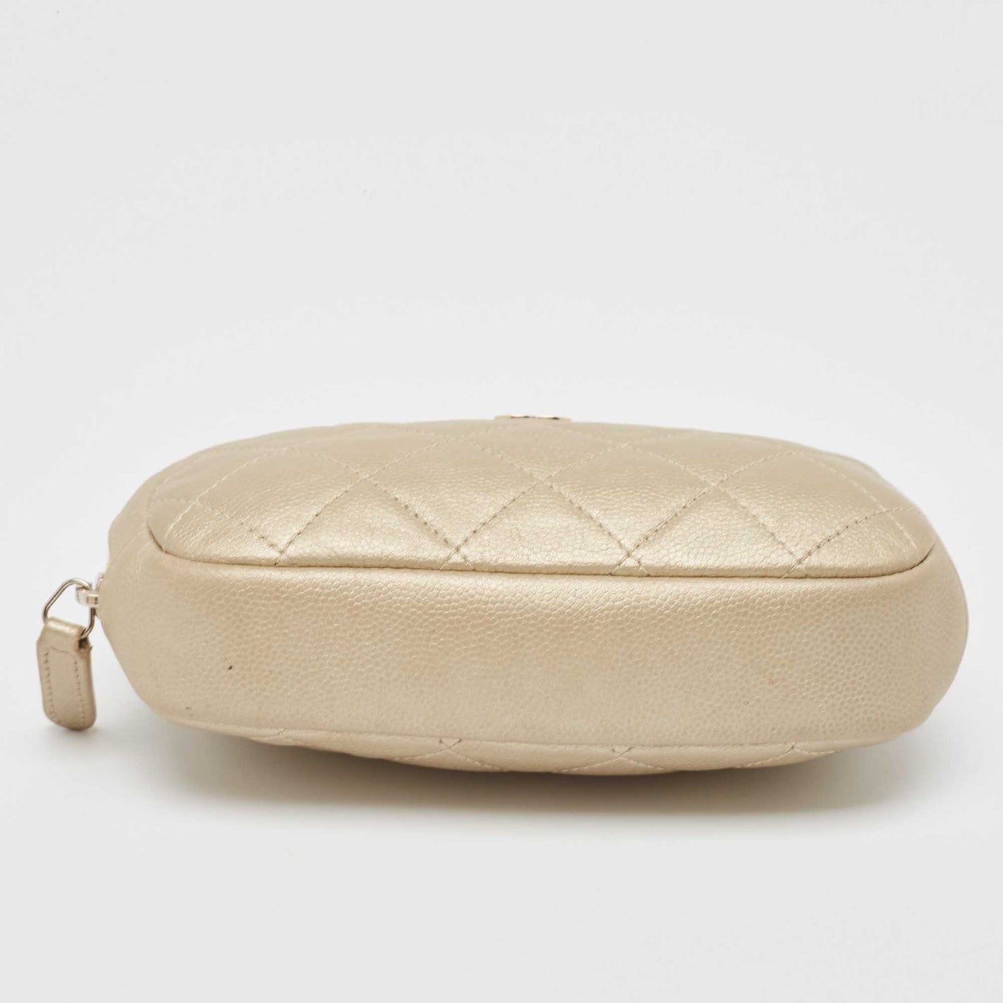 CHANEL Beige Quilted Leather Cosmetic Pouch