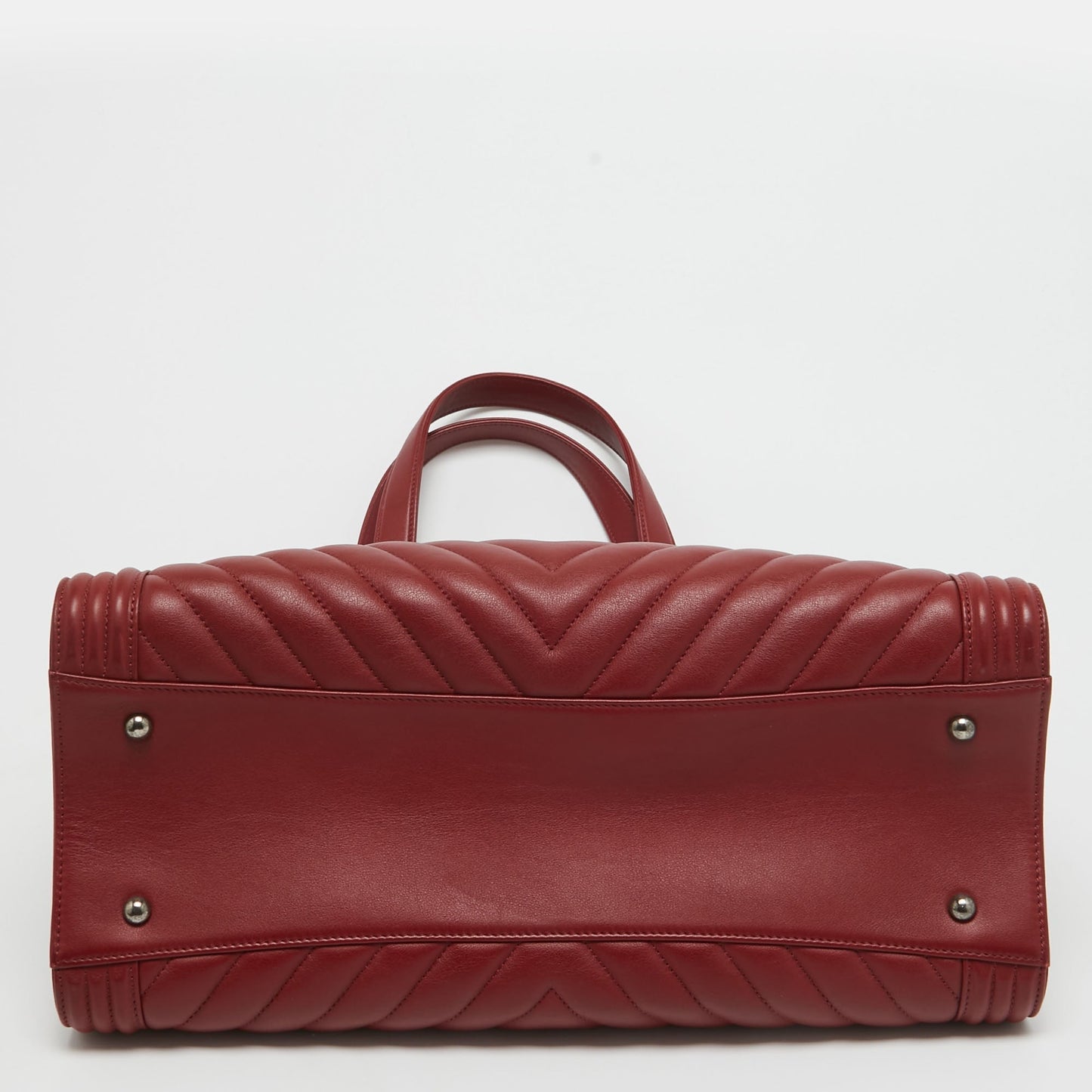 CHANEL Red Chevron Quilted Leather Large Boy Shopper Tote