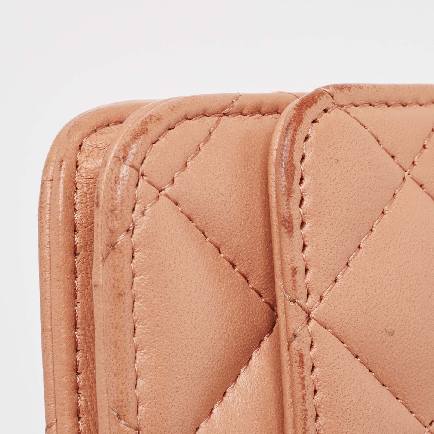 CHANEL Peach Pink Quilted Leather Classic Wallet on Chain