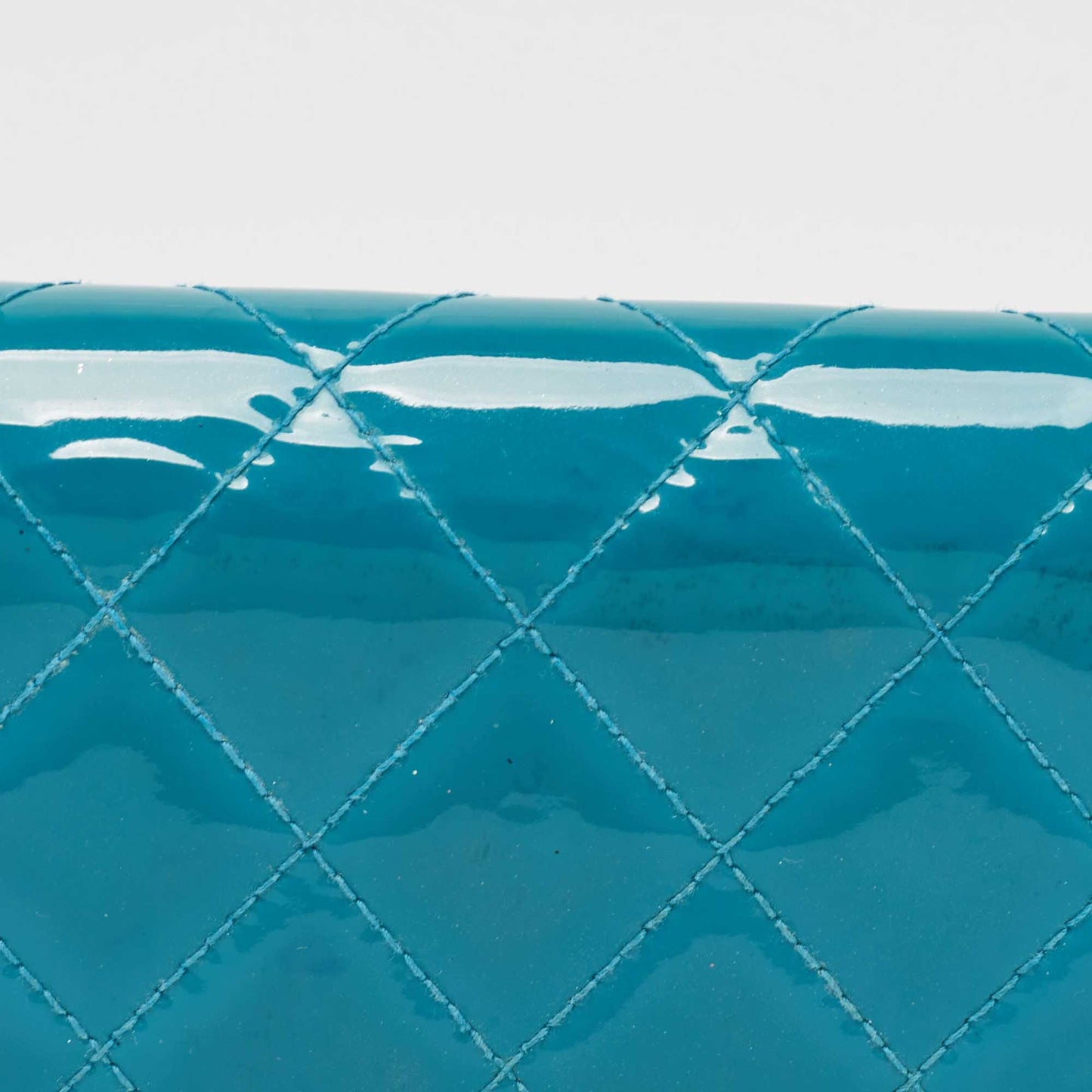 CHANEL Teal Quilted Patent Leather L Yen Wallet