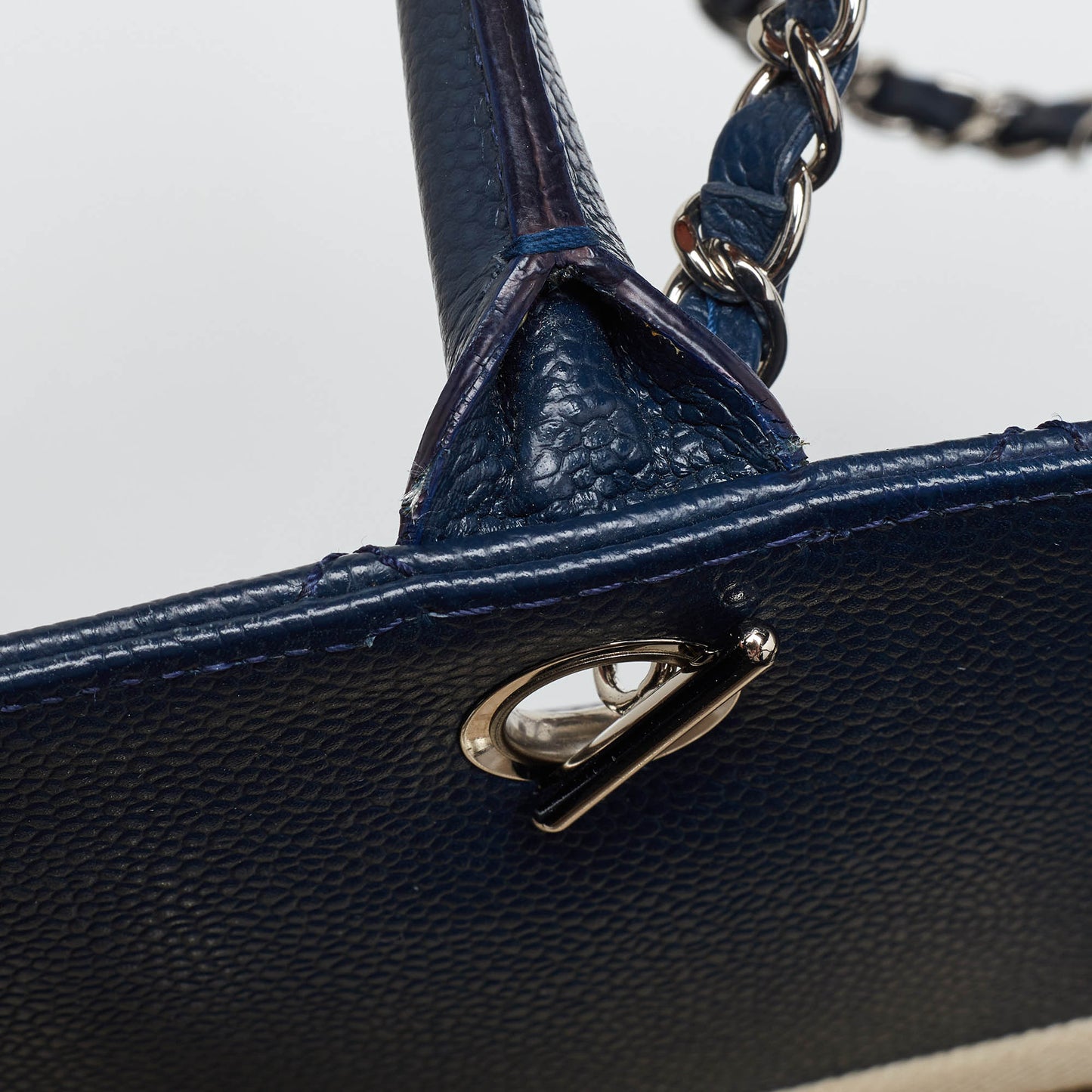 CHANEL Blue Caviar Quilted Leather CC Soft Chain Tote