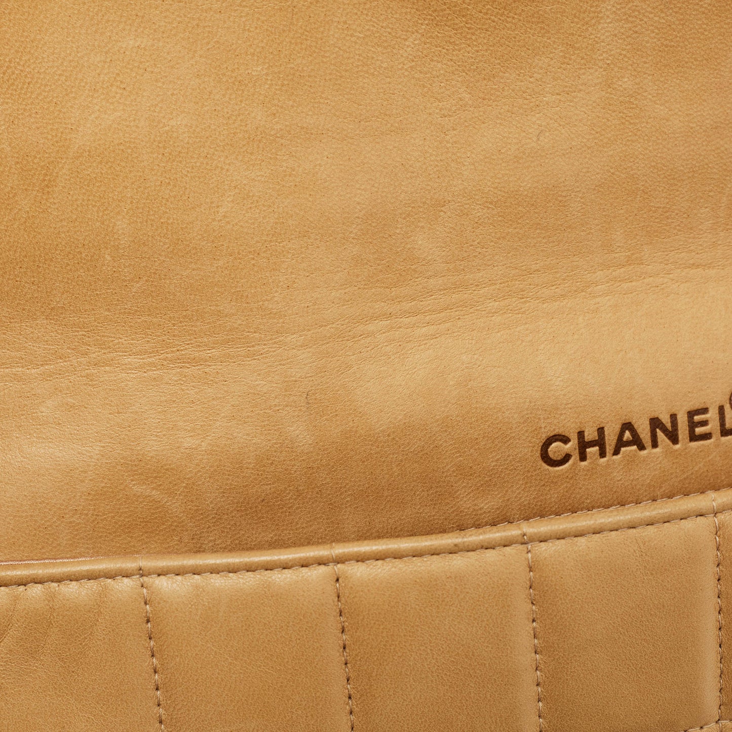 CHANEL Beige Chocolate Bar Leather East-West Flap Bag
