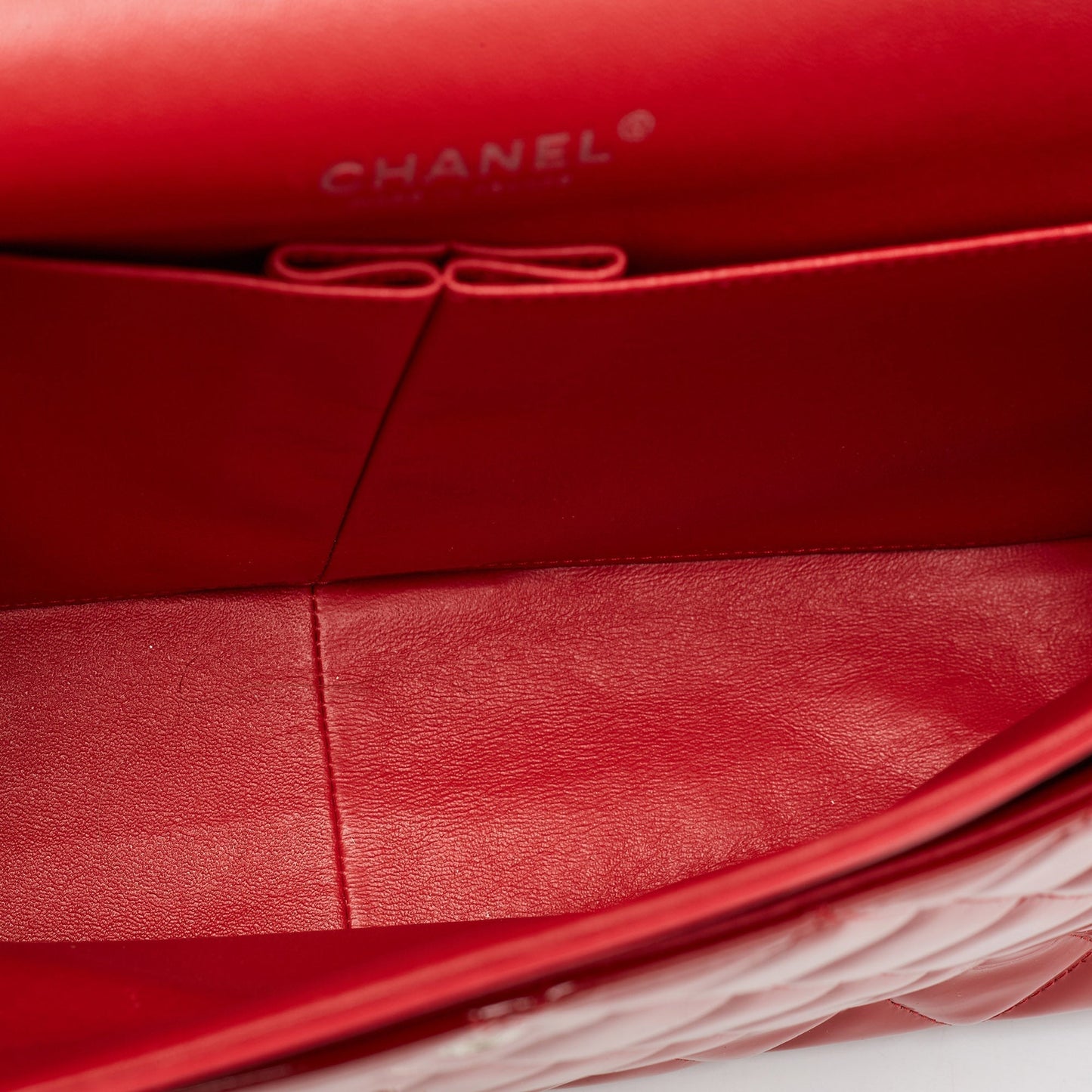 CHANEL Red Quilted Patent Leather Maxi Classic Double Flap Bag