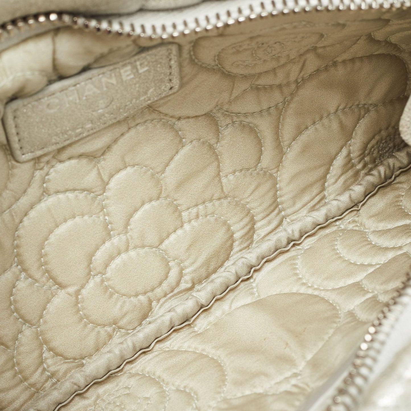 CHANEL Silver Leather Camellia Pochette