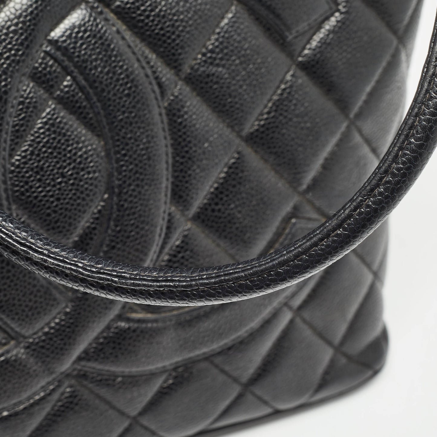 CHANEL Black Quilted Caviar Leather Medallion Tote