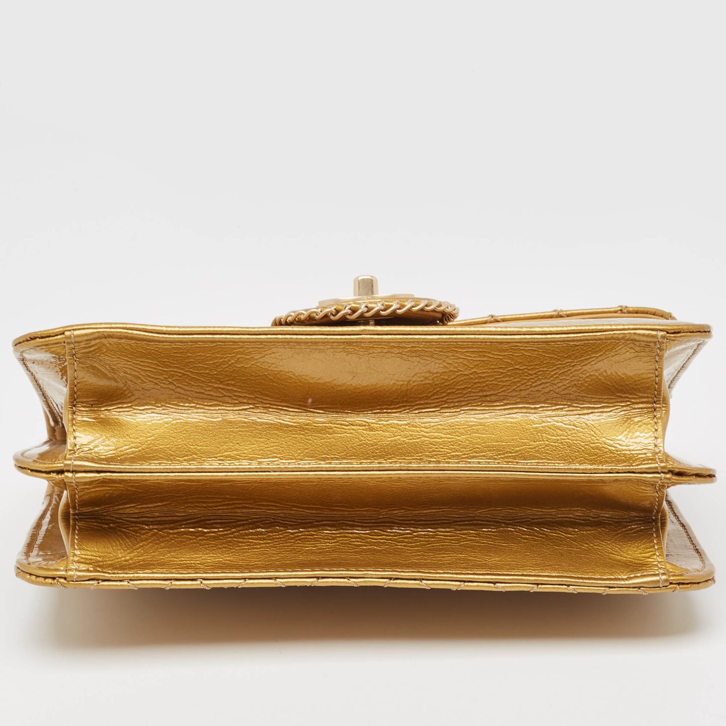 CHANEL Gold Quilted Patent Leather Medium Madison Flap Bag