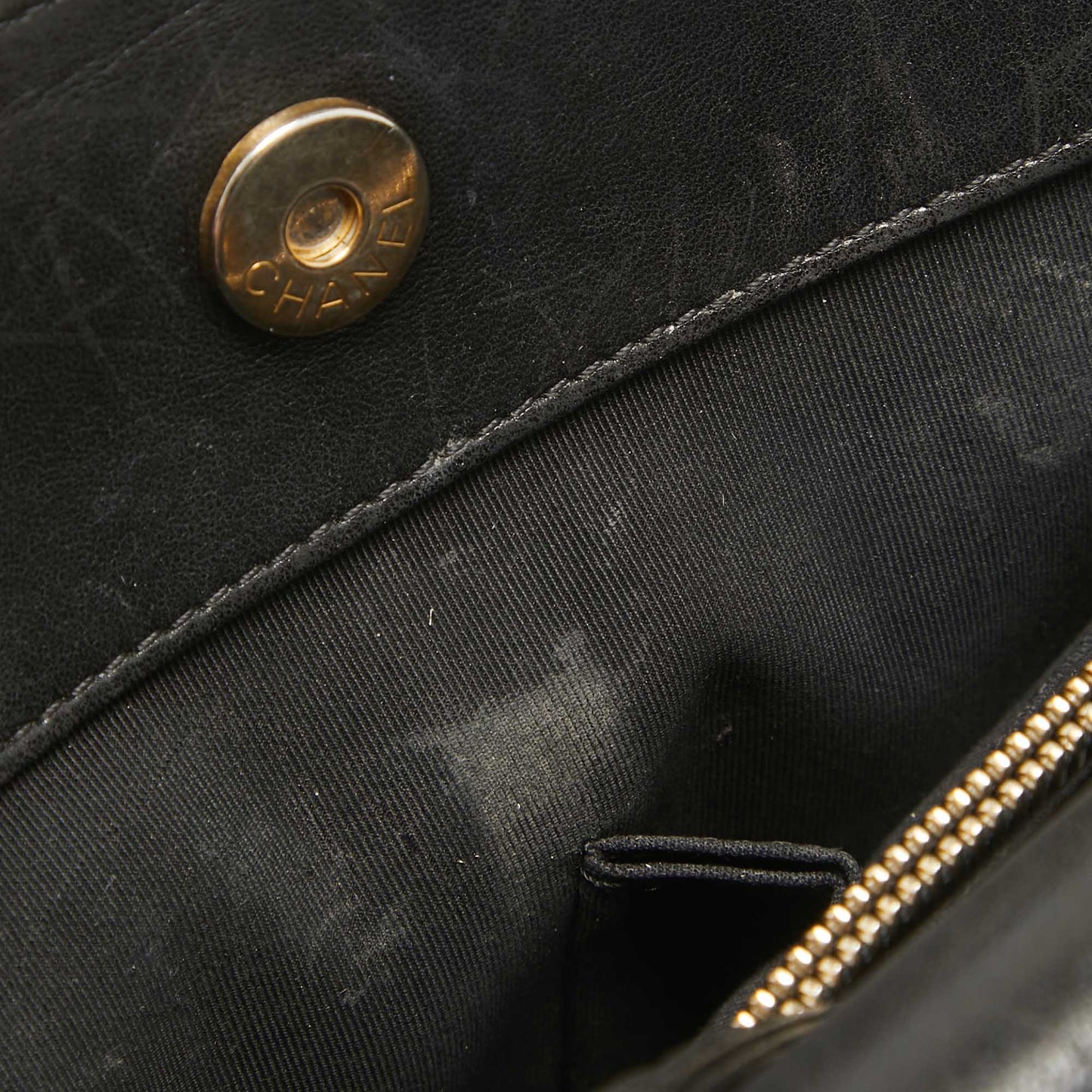 CHANEL Black/Gold Reversed Chevron Leather Shopper Tote